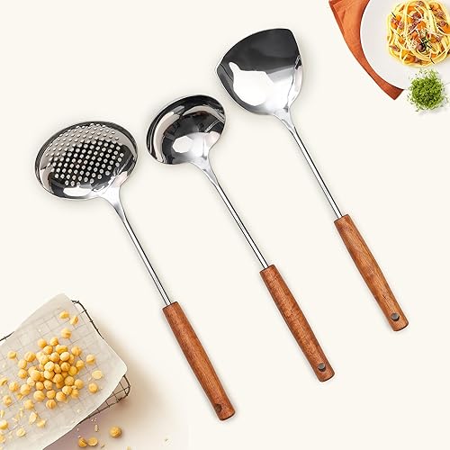Miniatura 2 de FJNATINH Wok - Espátula  Cucharón  Skimmer  Herramientas de Wok de acero inoxidable, utensilios de cocina de acero inoxidable pulido espejo