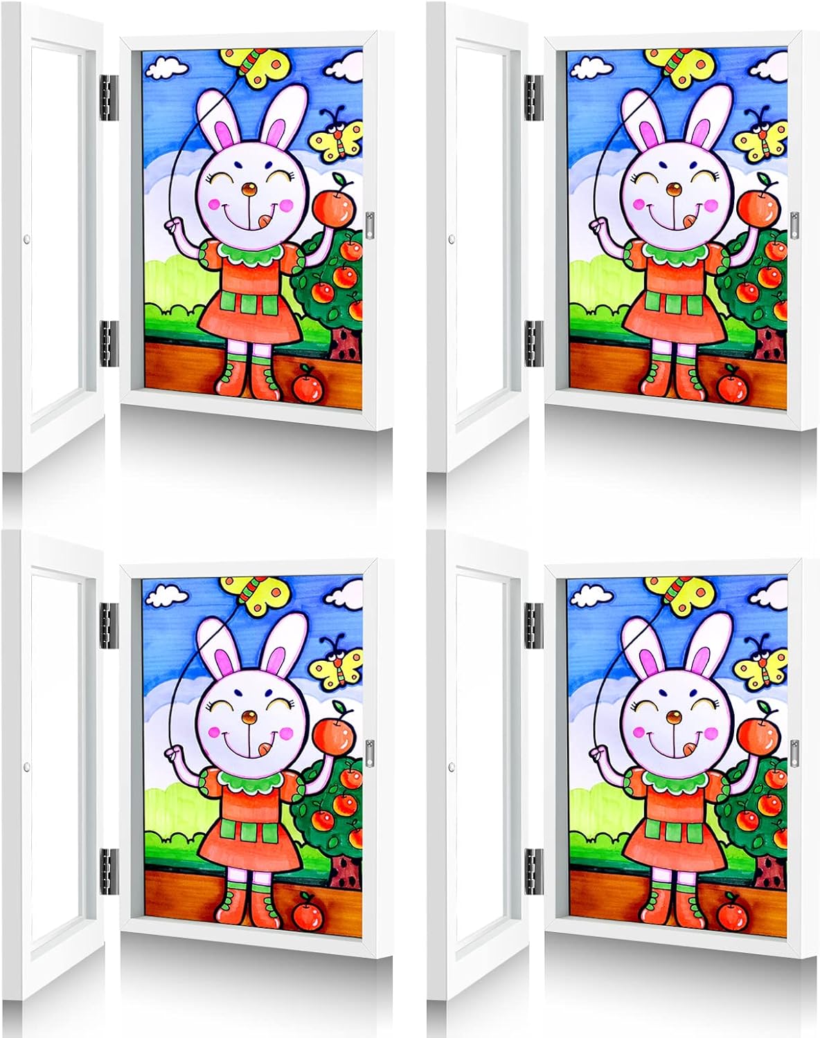Sank Kids Art Frames Front Opening and Changeable Picture Display for DIN A4 Artwork, Storage Frames, Crafts, Drawing, Hanging Art, 4 Packs (White, 8.3x11.8)