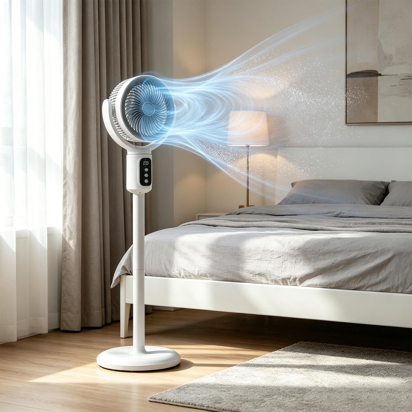 Ventilatore A Piantana Con Telecomando 4000mAh Altezza Regolabile 5 | Ventilatore Circolatore D'Aria Per Casa Ufficio Dormitori Camera Da Studio Garage Officina Appartamento Camper