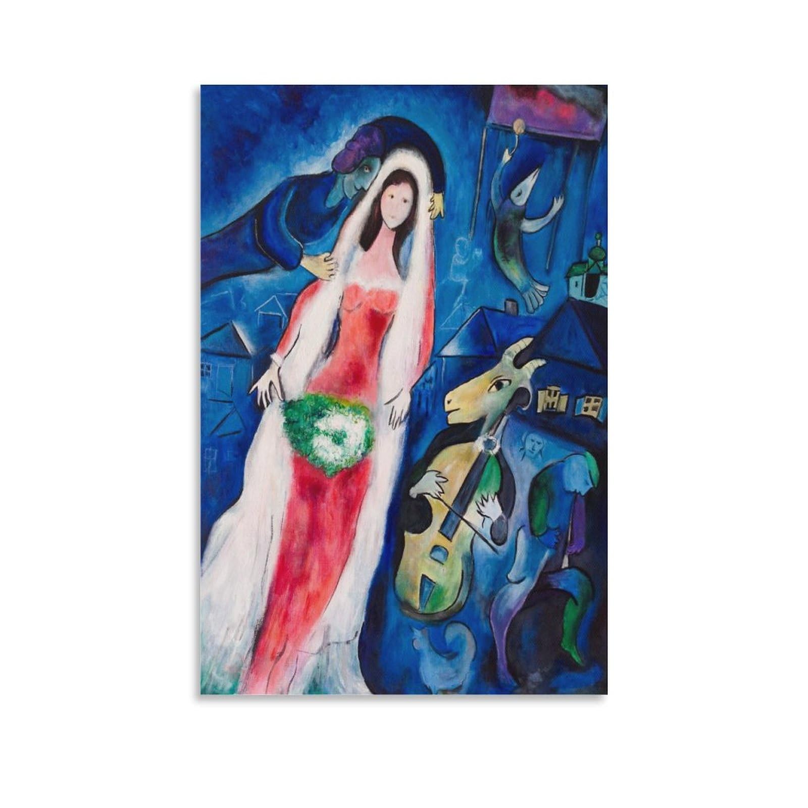 LUBOYANG Marc Chagall La Mariée Art Print Art Poster; Canvas Print Poster Wall Art Decorative Painting; Unframe; 16x24inch(40x60cm)