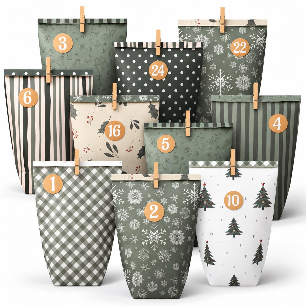 DIY Christmas Advent Calendar to Fill, 24 Empty Advent Calendar Paper Bags