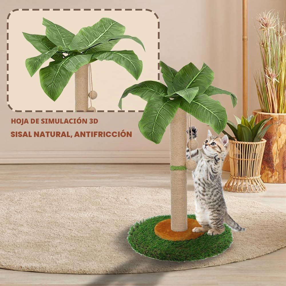 Poste rascador para gatos y gatitos de interior, poste rascador de 60 cm de alto con cuerda de sisal, poste rascador de palmera con bola colgante (60 cm)
