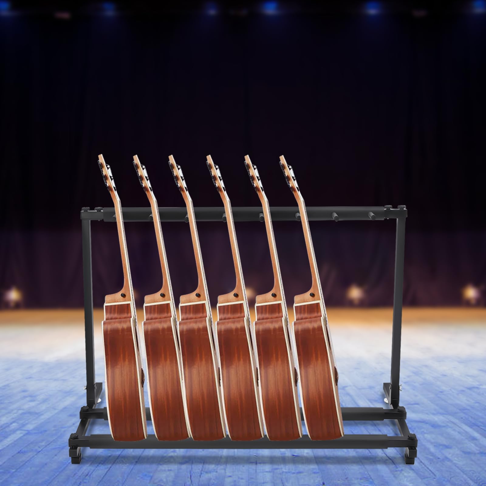 MINRS Soporte universal para guitarras múltiples, soporte para bajos múltiples, para guitarra acústica, guitarra occidental, guitarra eléctrica, 110 x 46,5 x 73 cm (7 compartimentos)