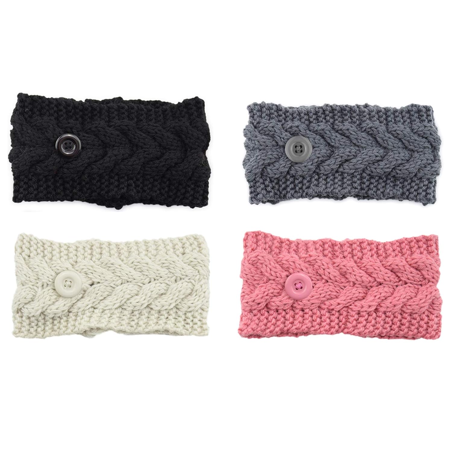 CODACE 4 PCS Winter Headbands for Women, Knit Headband Ear Warmer with Button for Skating, Shopping, Skiing and Outdoor Activities, Crochet Head Wraps Ear Protection Holder