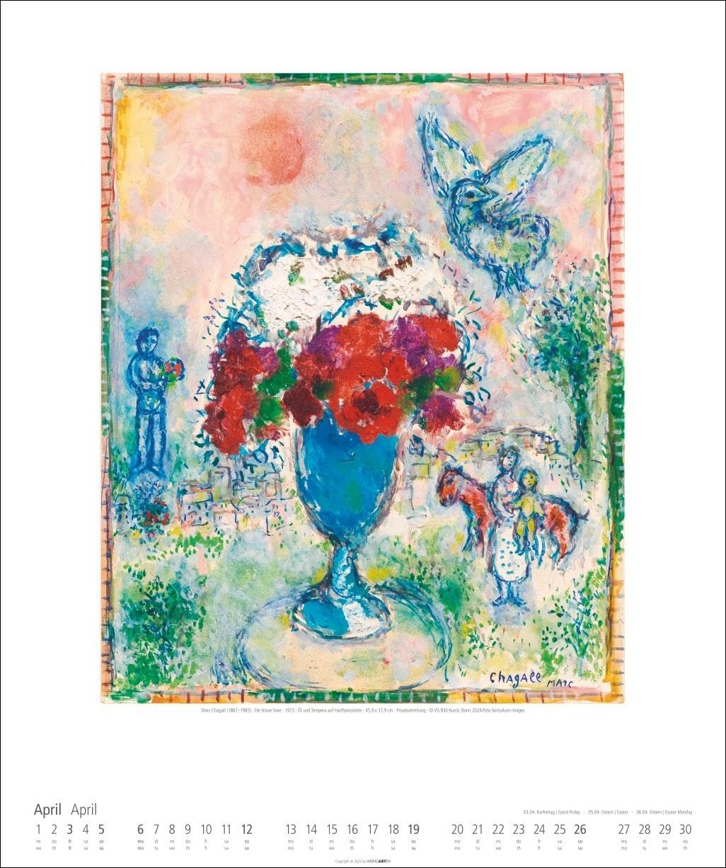 Marc Chagall Kalender 2026: Kunstvoller Wandkalender mit farbenprächtigen Meisterwerken des 20. Jahrhunderts. Großer Kunst-Kalender 2026. 46 x 55 cm. Hochformat
