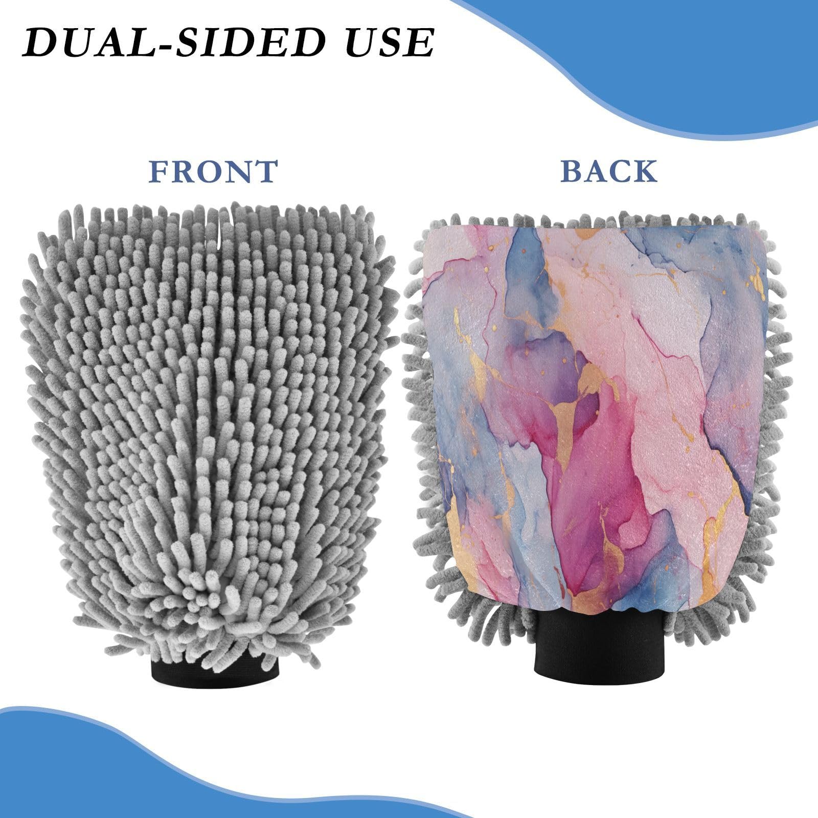 GakkiGii Rainbow Color Marble 2 Pack Microfiber Car Wash Mitts, Dual-Sided Chenille Gloves, Scratch-Free for Auto Detailing & Home Cleaning, L