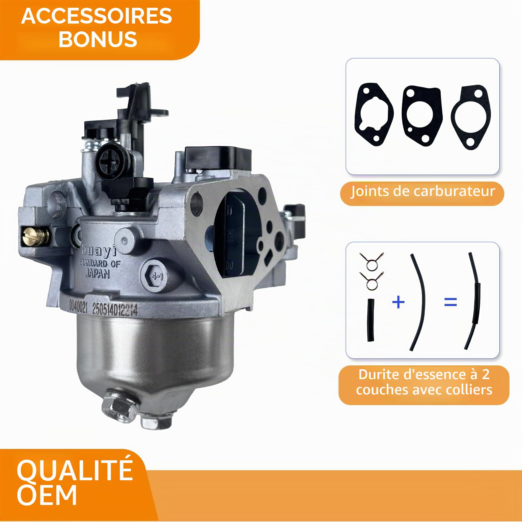 YAMAKATO HUAYI GX390 Carburateur 16100-ZF6-V01 pour moteurs Honda GX340 | pour moteurs Honda et Clone GX 390 GX340 Nettoyeur Haute Pression Huayi P27 Carbu avec Joint