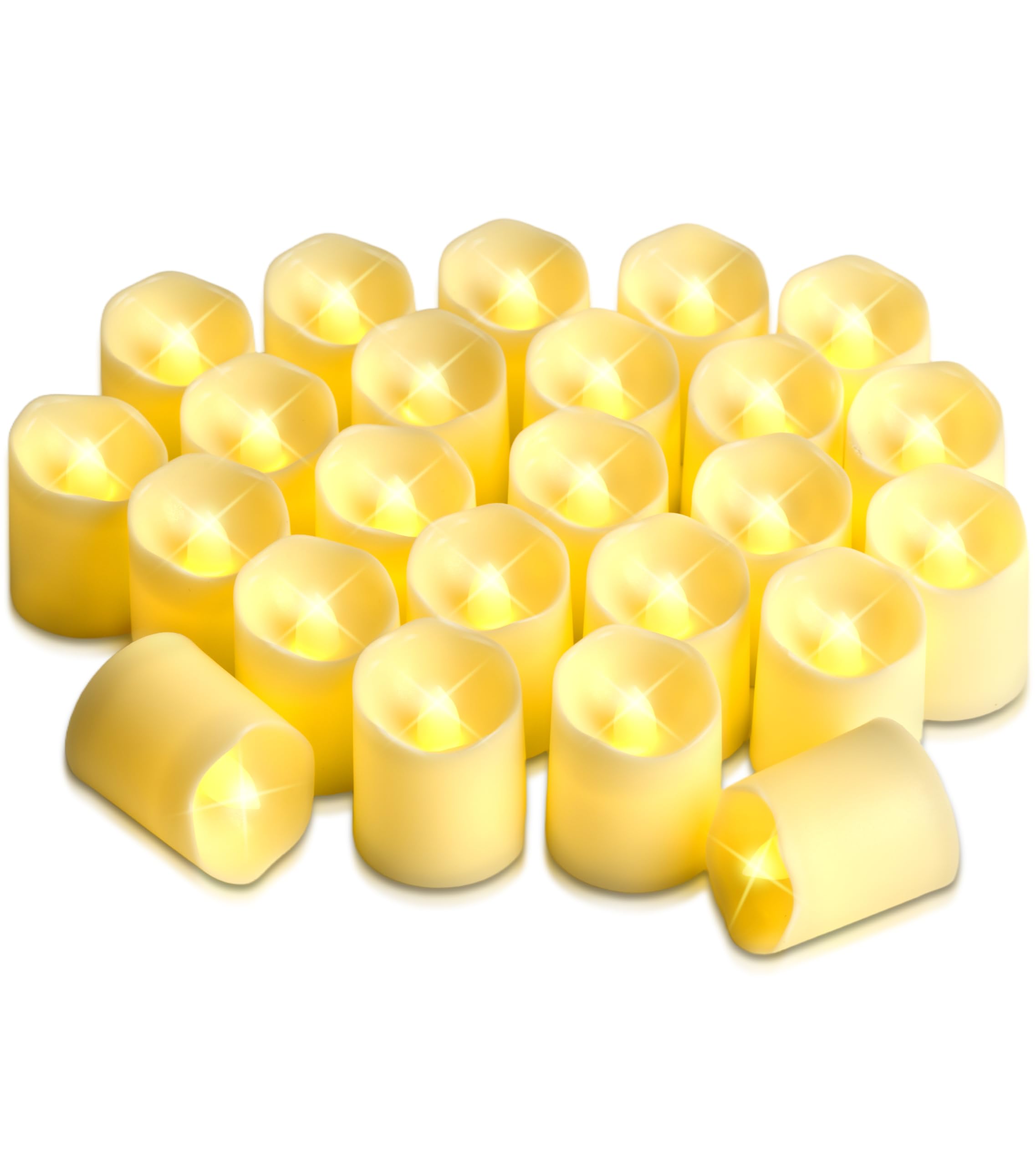 Bayglow Votive Tea Lights Candles - LED Battery Operated Flickering Last 200+ Flameless Bright Electric Realistic Small Candle Tealights for Wedding Halloween Christmas Home Decor Warm White 24 Pack