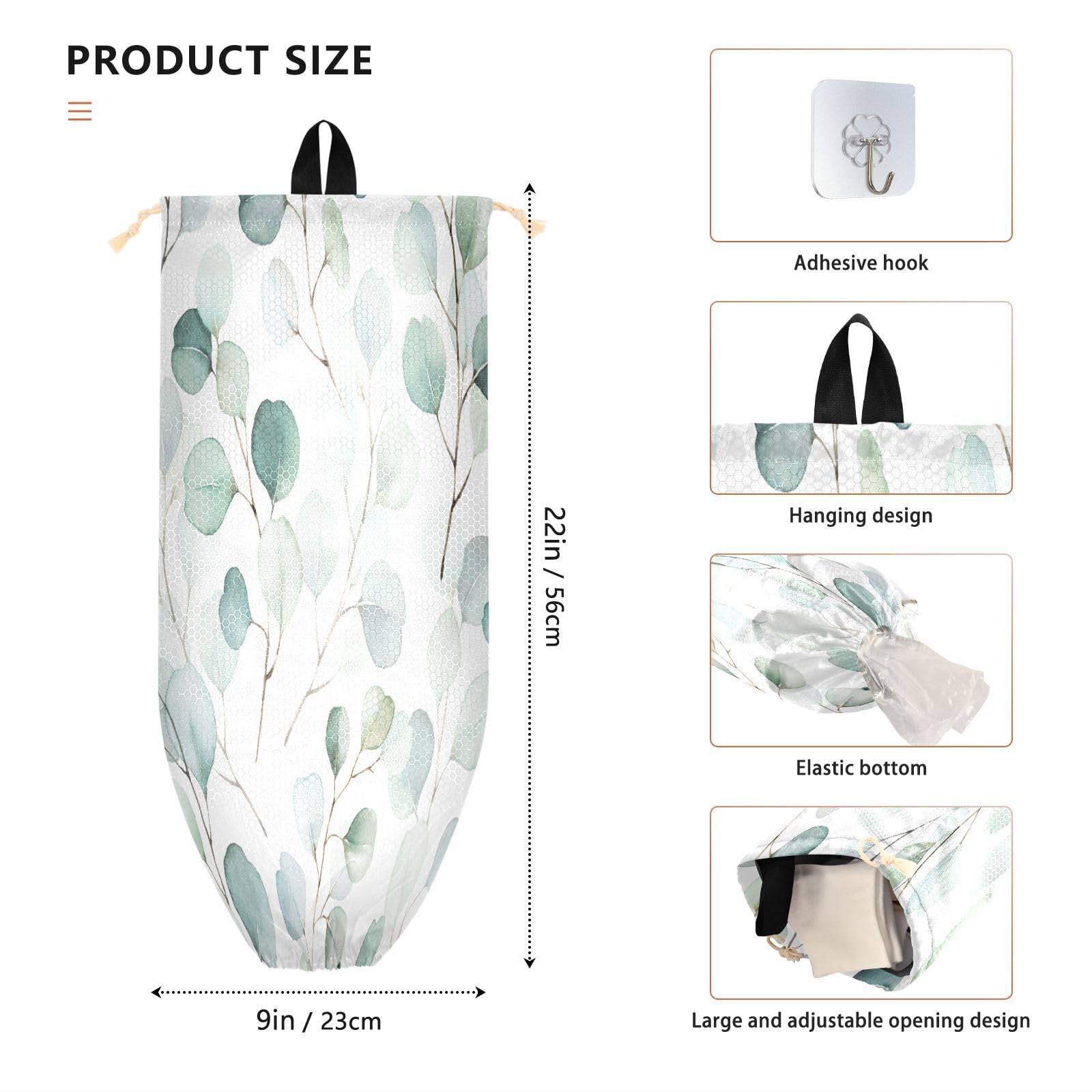 Supporto per sacchetti di plastica da appendere con foglie verdi floreali per la spesa organizer da cucina rami succulenti sacchetto di plastica sacchetto di immagazzinaggio della spazzatura borsa