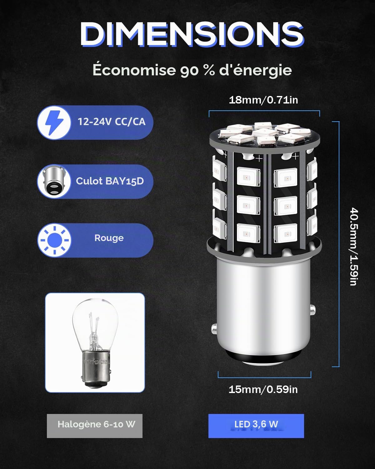 Defvnsy P21/5W 1157 BAY15D Ampoule LED, 12V 24V Rouge Feu de Freinage, Feu Arrière, Feux Stop, Pas de Polarité Super Brillant 33SMD Ampoules LED Voiture pour 2057, 2357, 7528 Lampe (Lot de 4)