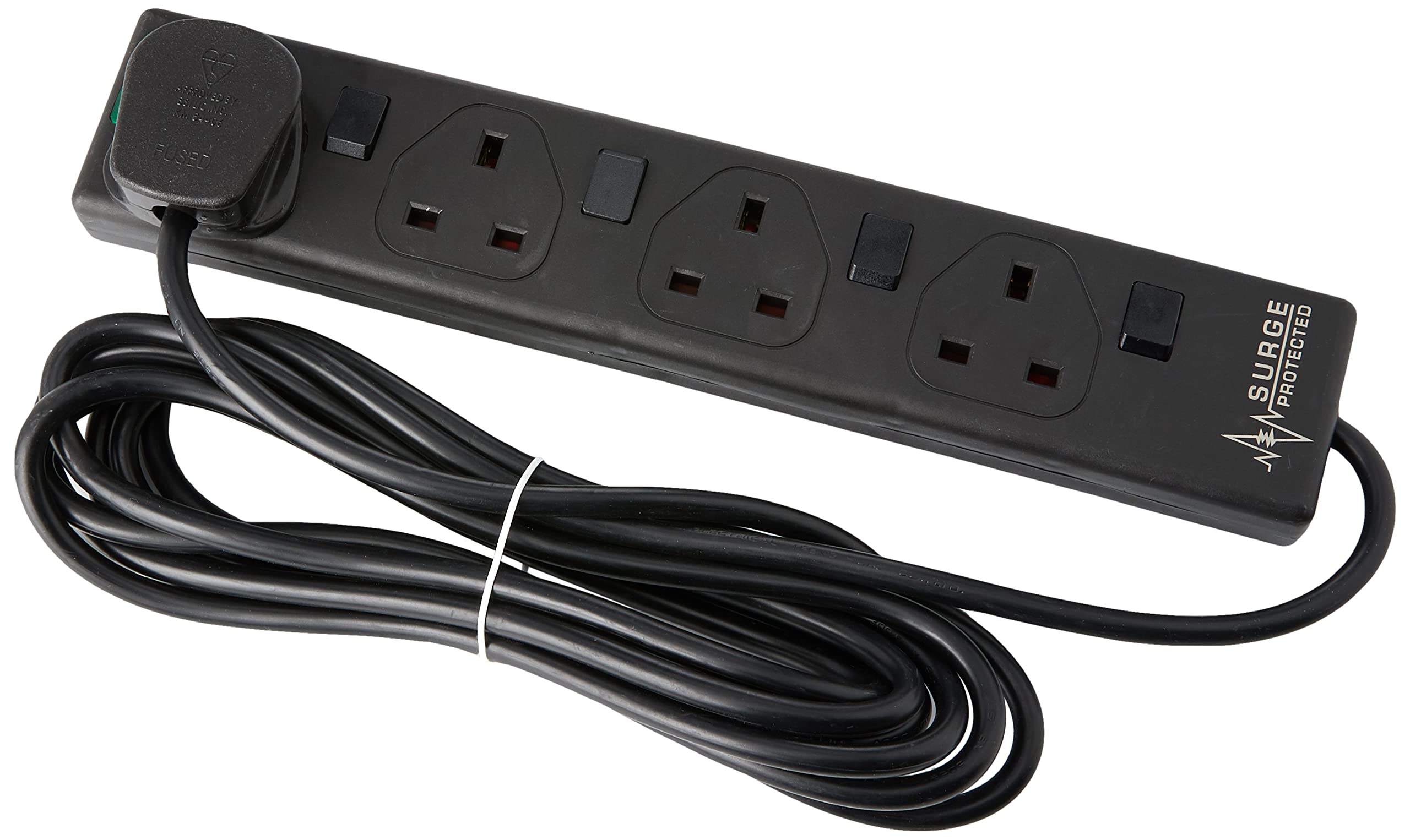 Pro Elec Black 4 Gang Switched Surge Protected Mains Extension Lead, 4M,