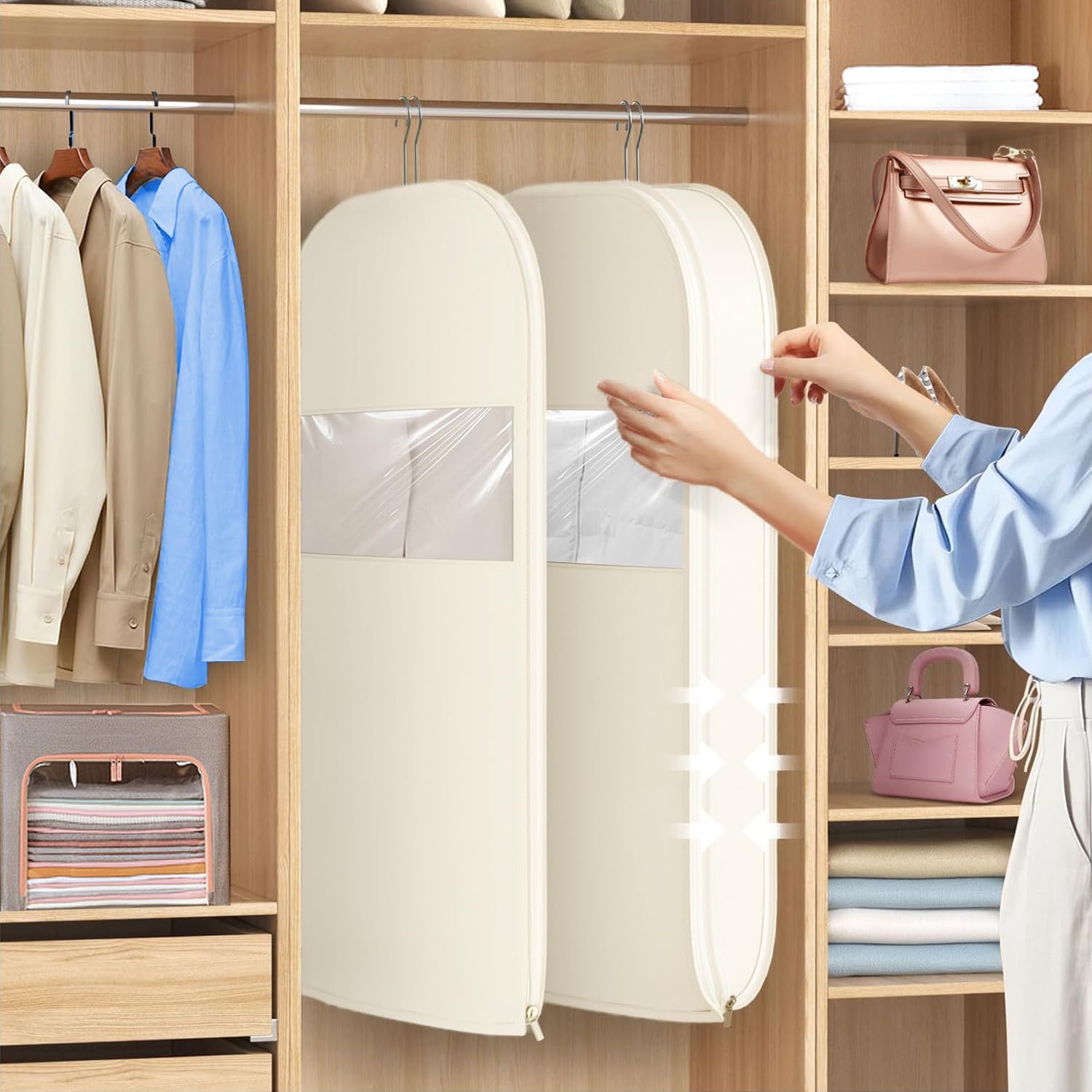 2 Pack Space Saving Hanging Garment Bag for Travel, with Zipper