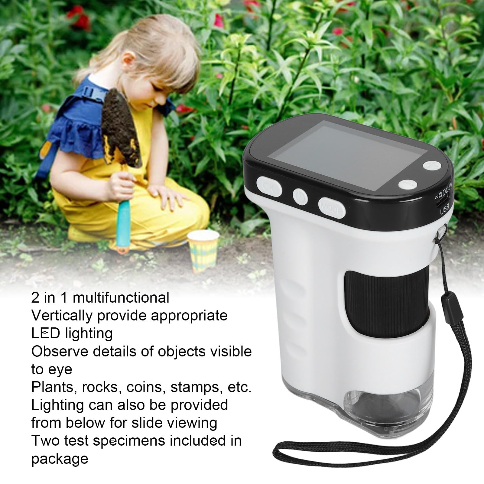 Cámara de Microscopio Digital de Mano, Microscopios de Bolsillo 1080P para Adultos y Niños con Iluminación LED, Pantalla LCD de 2,4 Pulgadas, Compatible con Vista de PC en Tiempo