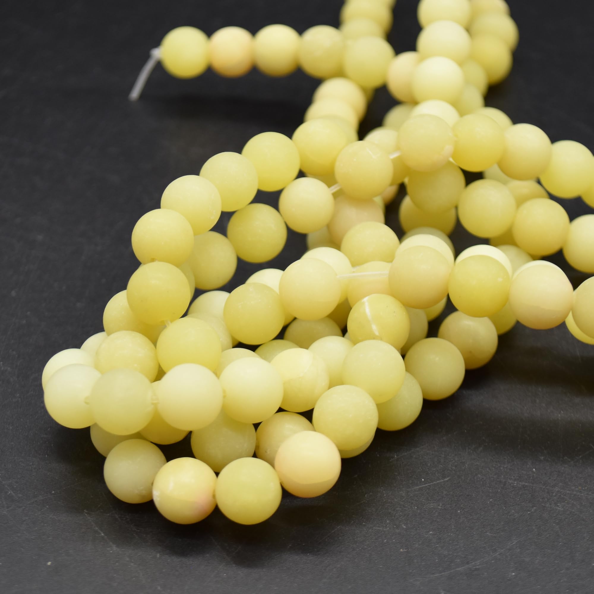 Lemon Jade Frosted Matte Gemstone Round Beads - 10mm - 15" Strand