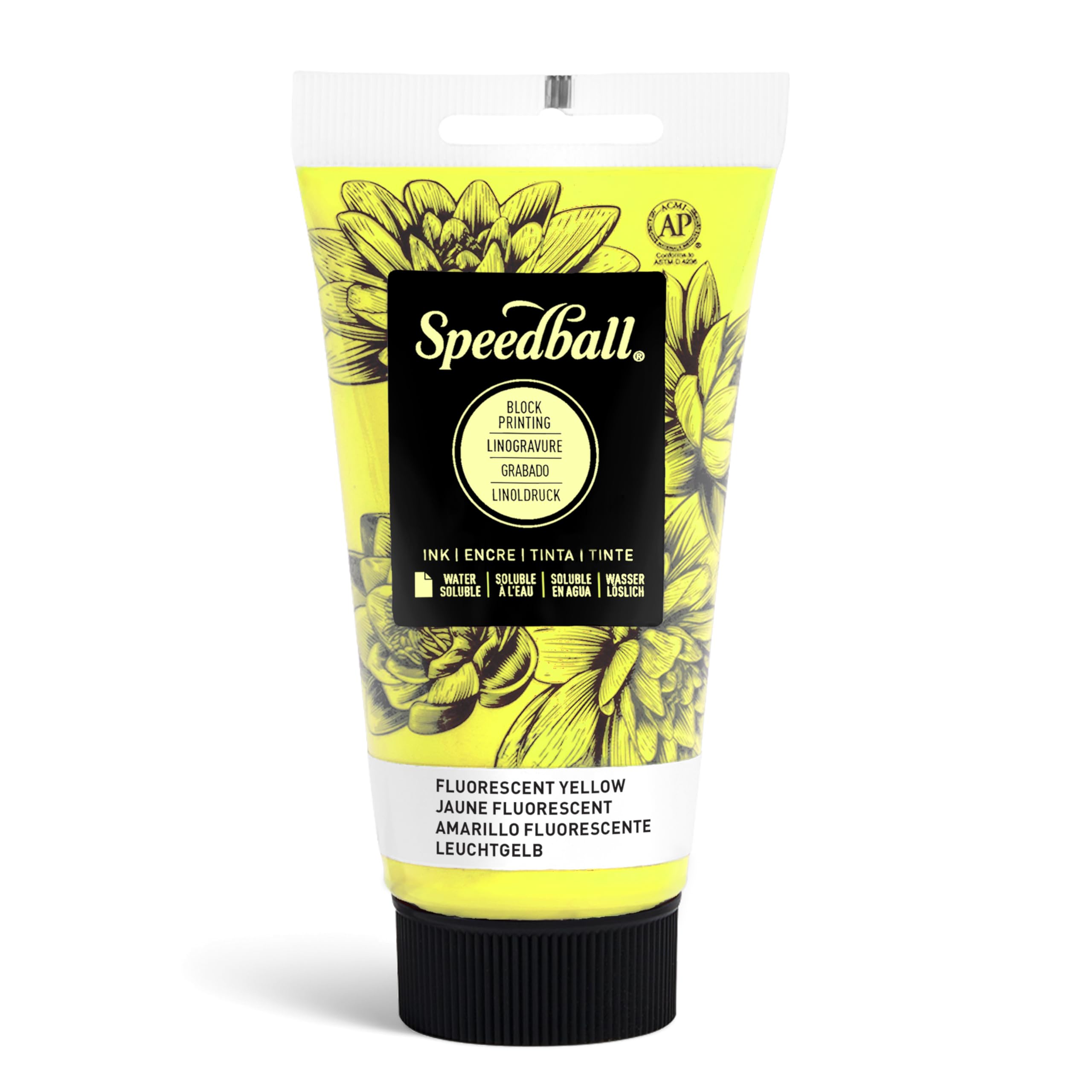 Speedball 75ml 2.5oz Water-Soluble Block Ink Fluorescent Yellow, for Block Printing, Lino, Screen Printing, for Artists Kit
