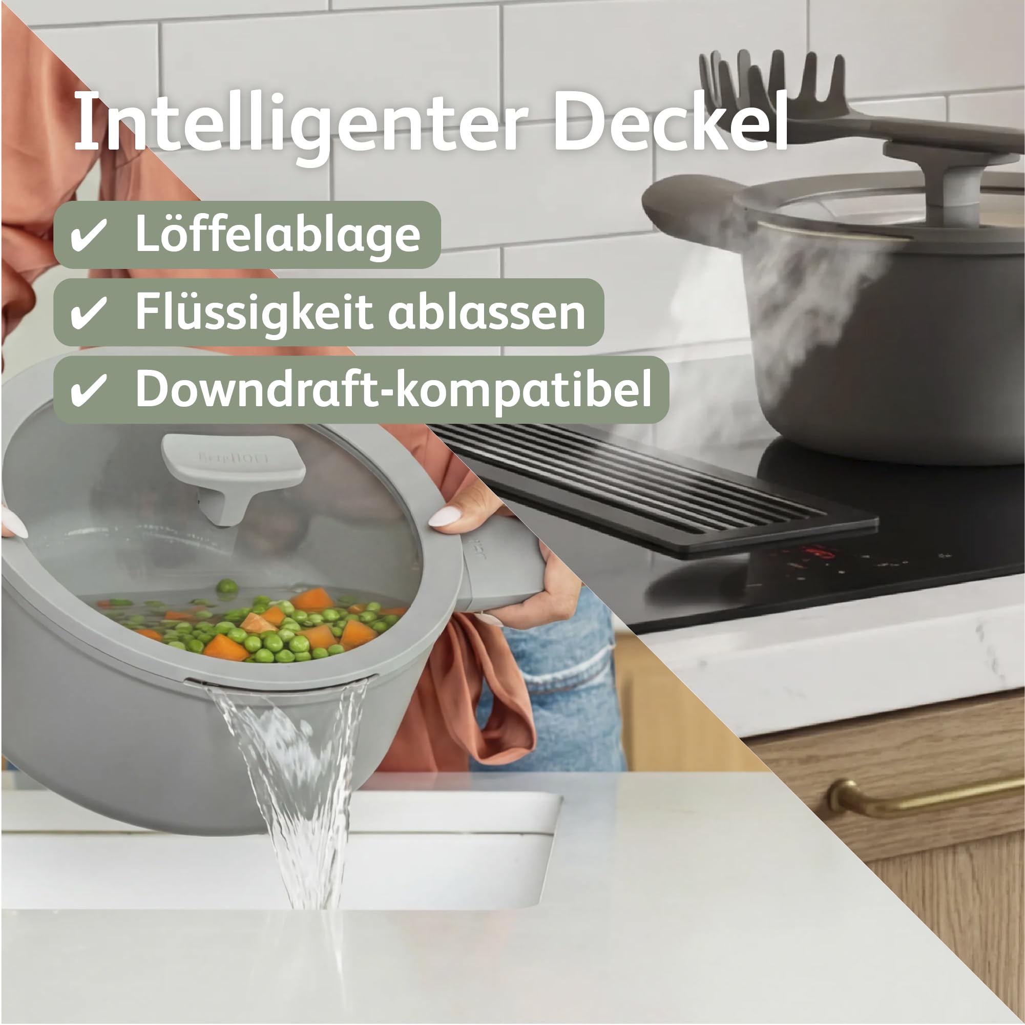 BergHOFF Leo Balance Glasdeckel 28cm - Universaldeckel - Topfdeckel aus Glas -Pfannenglasdeckel - Moonmist