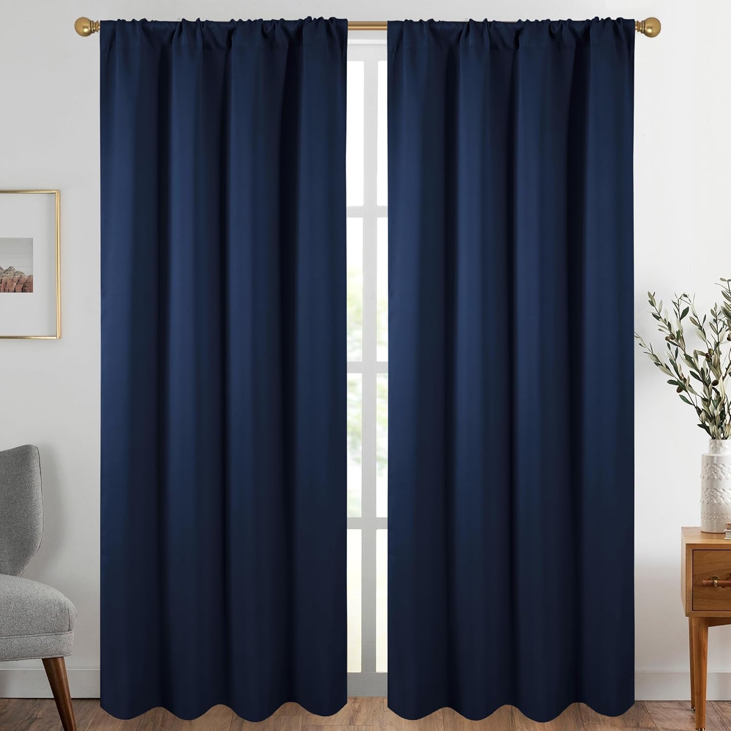 Diraysid Navy Blue Blackout Curtains for Bedroom and Living Room Thermal Insulated Room Darkening Curtains Drapes, 66 x 84, 2 Panels