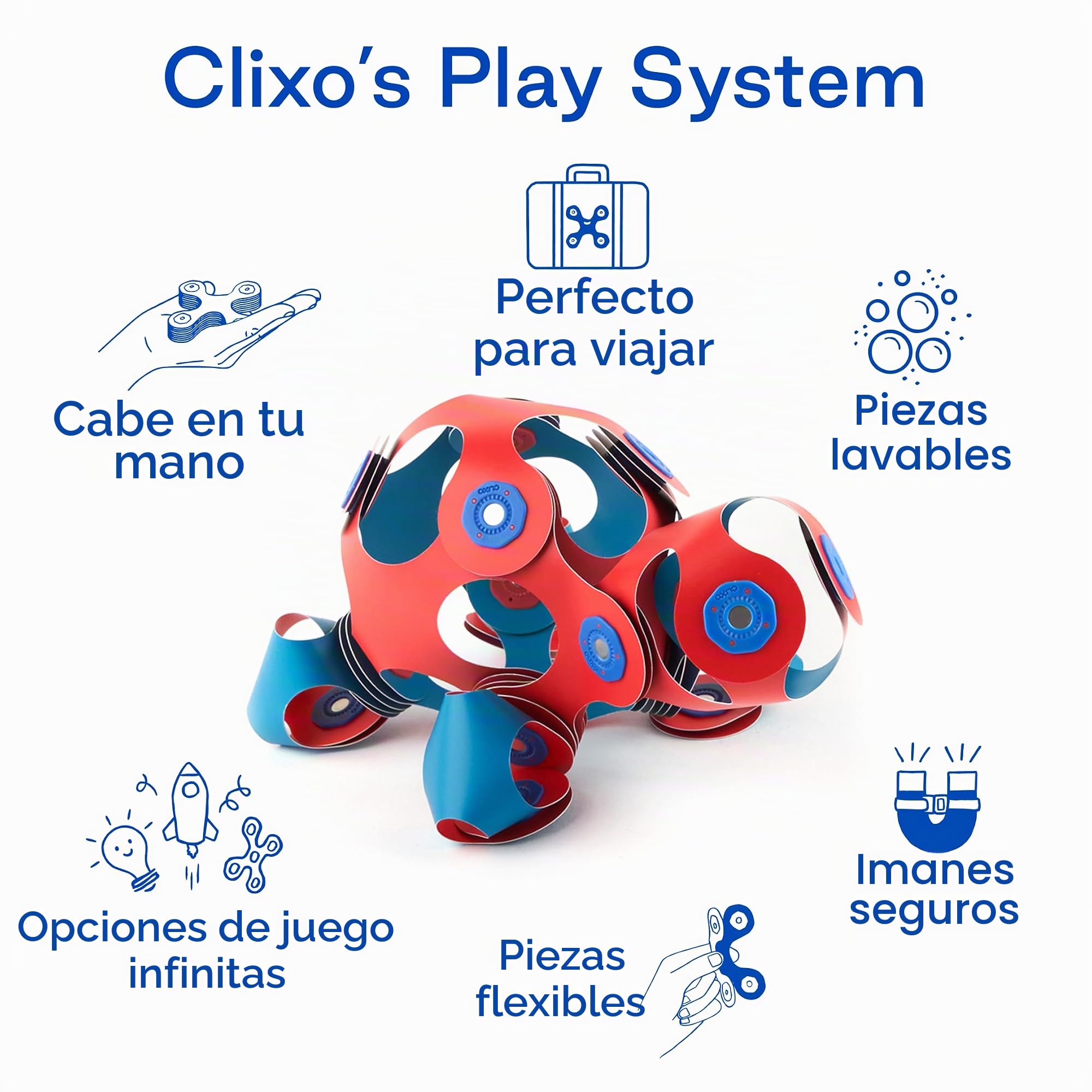 Clixo Crew Juego de 30 Piezas El Juguete magnético Flexible y Duradero para edificar la imaginación, diseño Modular. Una Experiencia de Juguete multisensorial en Cualquier Lugar! Edades de 4 a 8 años