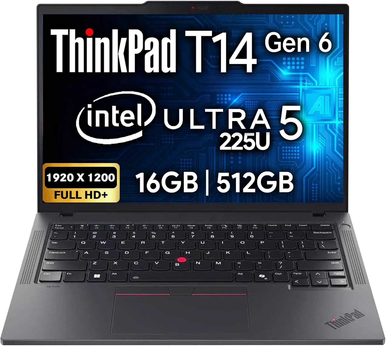 Lenovo ThinkPad T14 Gen 6 Business Laptop 14" FHD+ IPS, Intel Ultra 5 225U, 16GB DDR5 RAM, 512GB SSD, 5MP HD Webcam, Fingerprint, Backlit, Wi-Fi 6E, 2 Thunderbolt 4, AI PC
