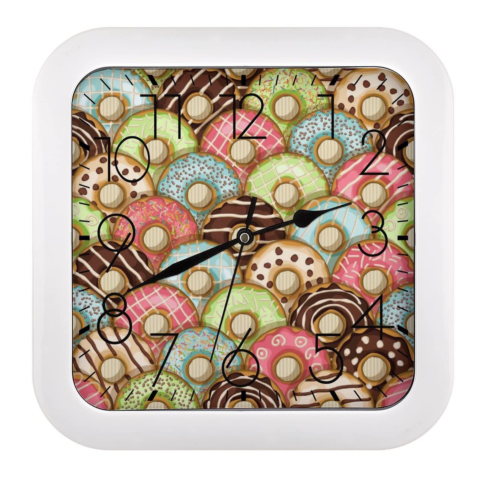 Pendule Murale Silencieuse Moderne Donuts Colorés Horloge Murale 26cm Bureau
