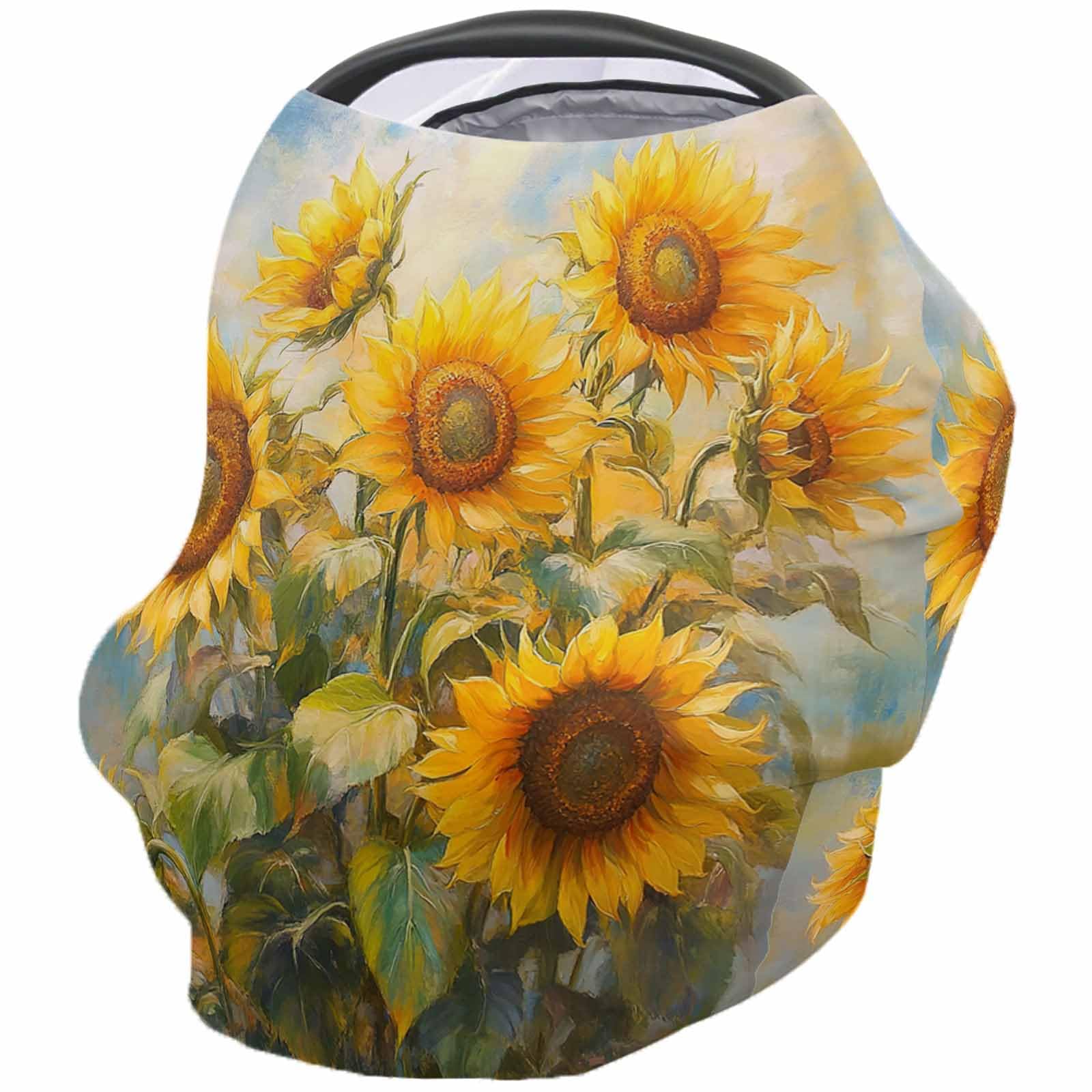 Nursing Cover for Breastfeeding Scarf, Farmhouse Watercolor Painting Sunflowers Sky Baby Car Covers Super Soft Multi Use for Canopy Shopping Cart Cover Blanket Stroller Cover