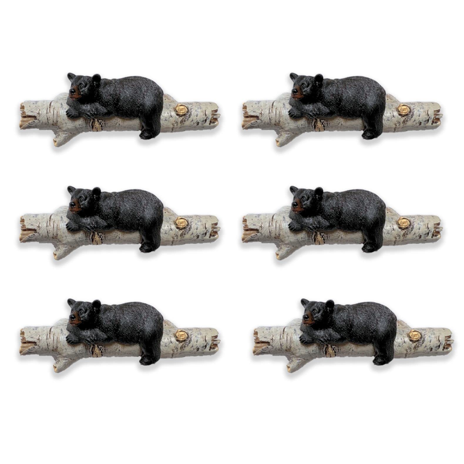 BestGiftEver Drawer Pulls with Black Bear on Birch Wood Accents - Rustic Cabin Lodge Décor Cabinet Hardware (6 Pack)