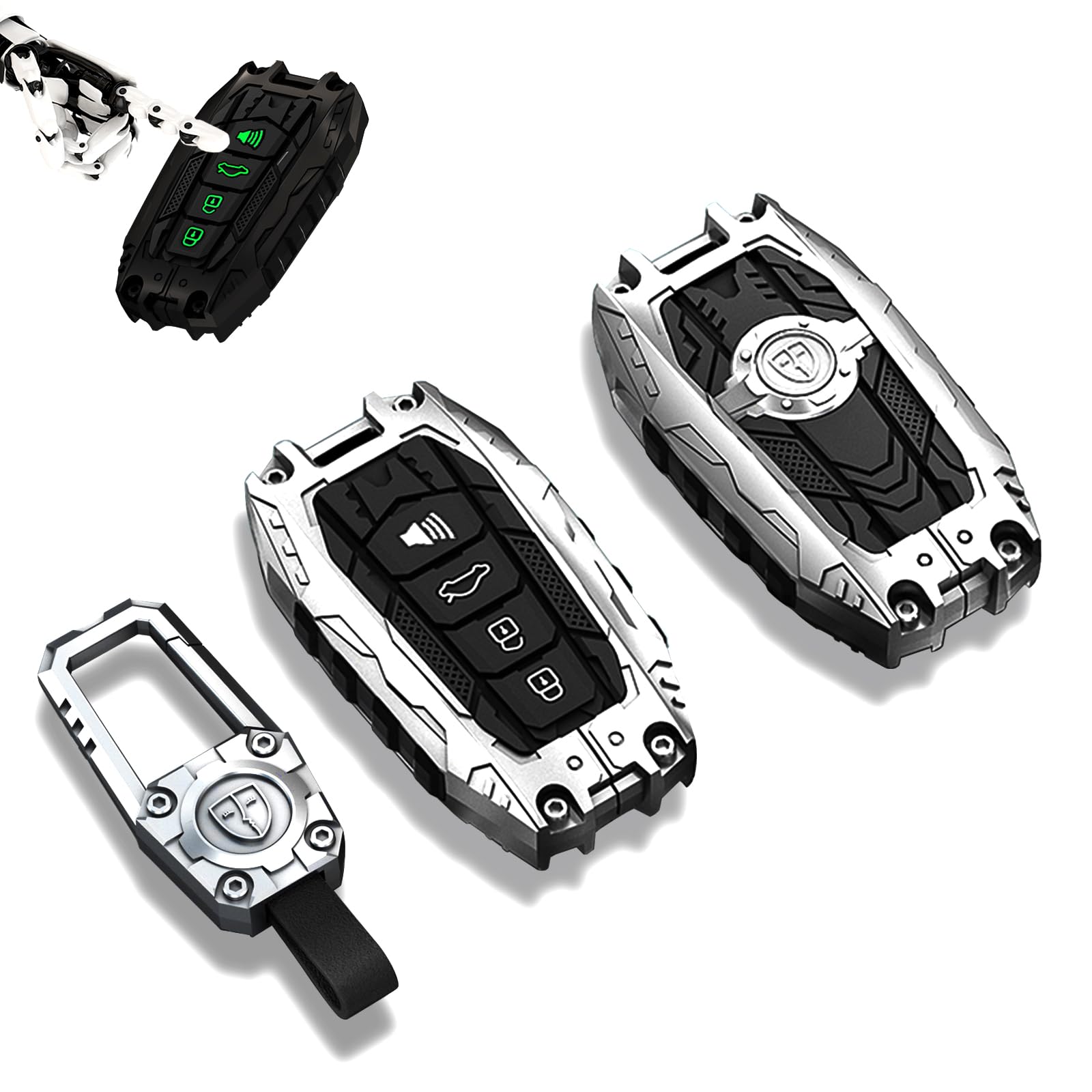 LCWPJWWS Heavy Metal Key Fob Cover Protector, Compatible with 2018-2022 Camry RAV4 Highlander C-HR Prius Corolla Avalon GT86 Keychain Accessories