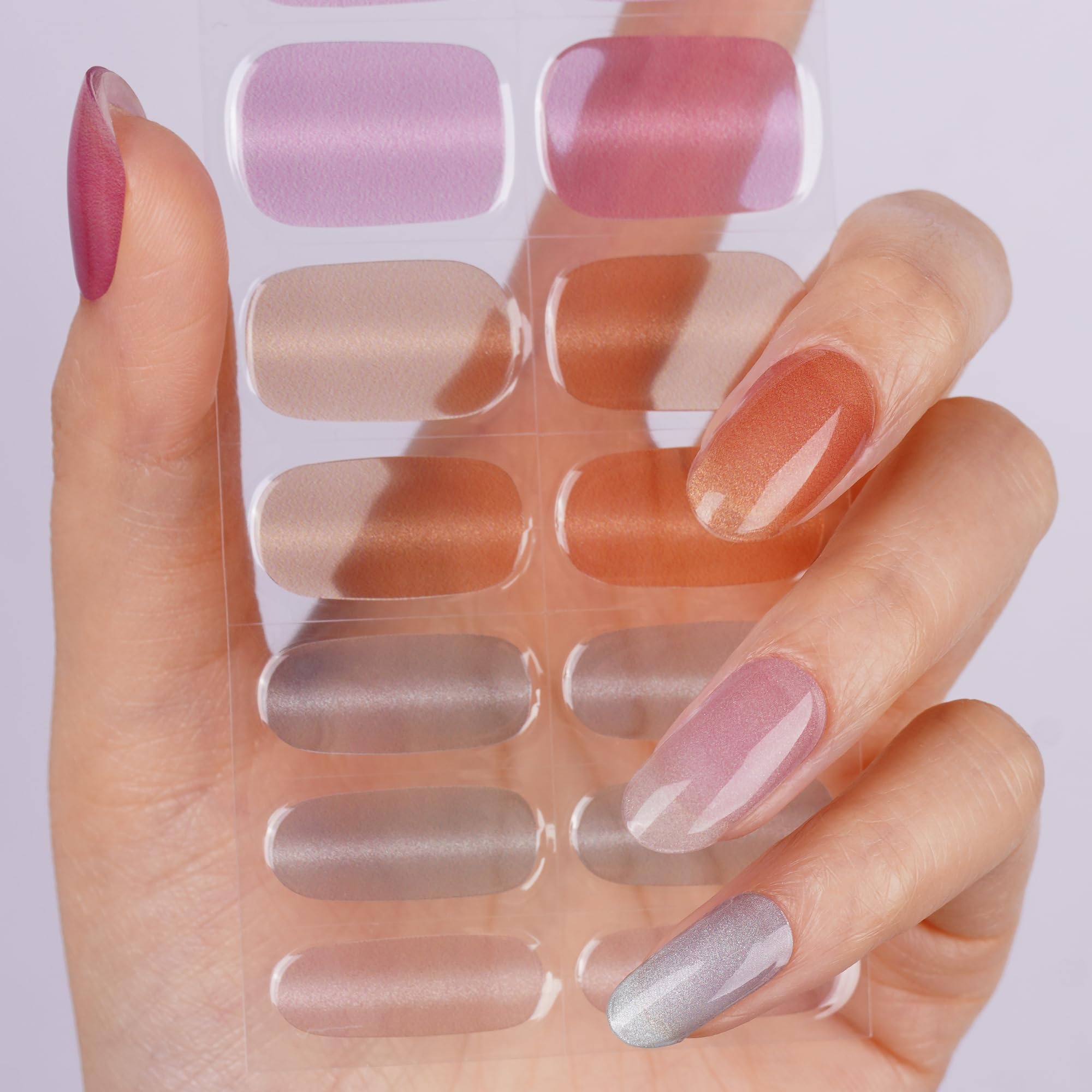 DANNI & TONI Halb ausgehärtete Gel Nagelfolien (Prism Blush) Bunt Transparent Vertikal-Katzenauge uv Gel Nagelfolie Nagelsticker Nageldesign Selbstklebend Wraps 28 Aufkleber