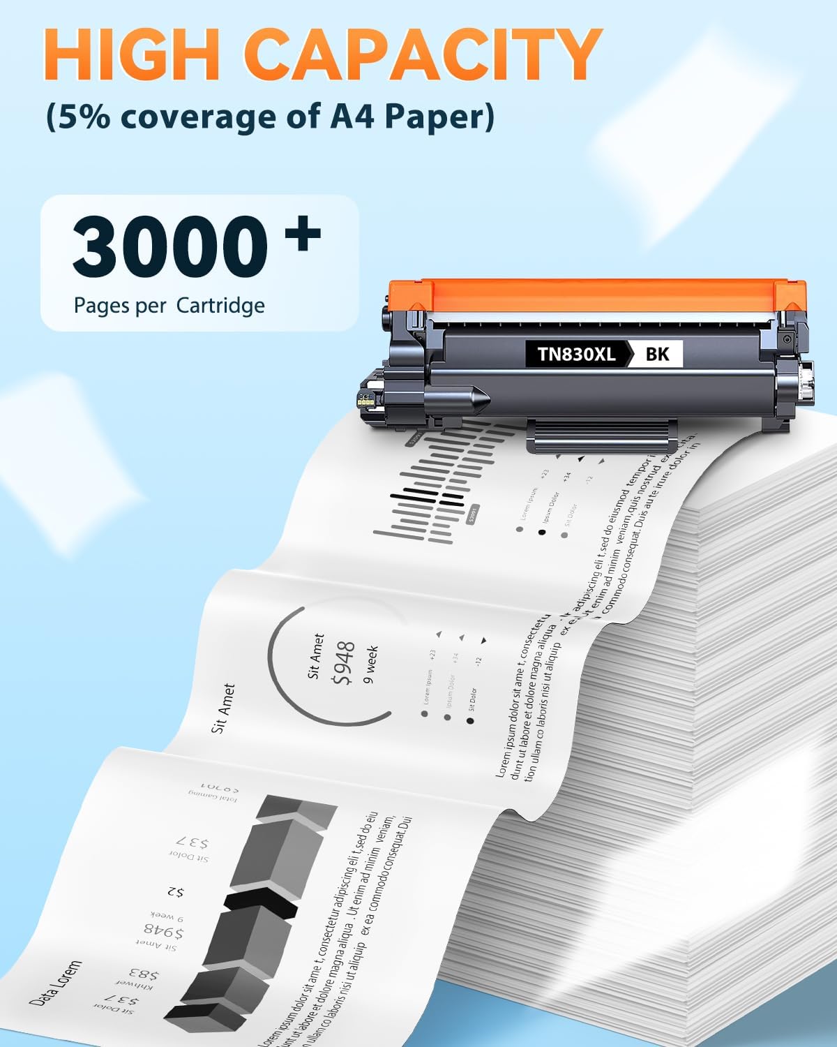 TN830XL TN 830 TN830 Toner Cartridge Replacement for Brother TN830XL TN 830 TN830 Toner Cartridges for HL-L2460DW DCP-L2640DW HL-L2480DW HL-L2400D HL-L2405W MFC-L2820DW Printer (2 Black)