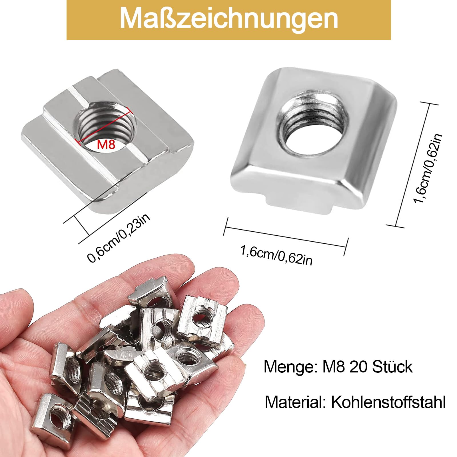 100 Dadi Scorrevoli A T Standard Europeo 45T-M8 - Acciaio Carbonio Placcato Per Profili Alluminio - Foto 13