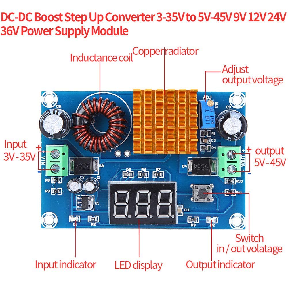 DC-DC Boost-Wandler 4-40V Auf 6-50V 5A – Einstellbar, Mit LED, Für Solar & DIY