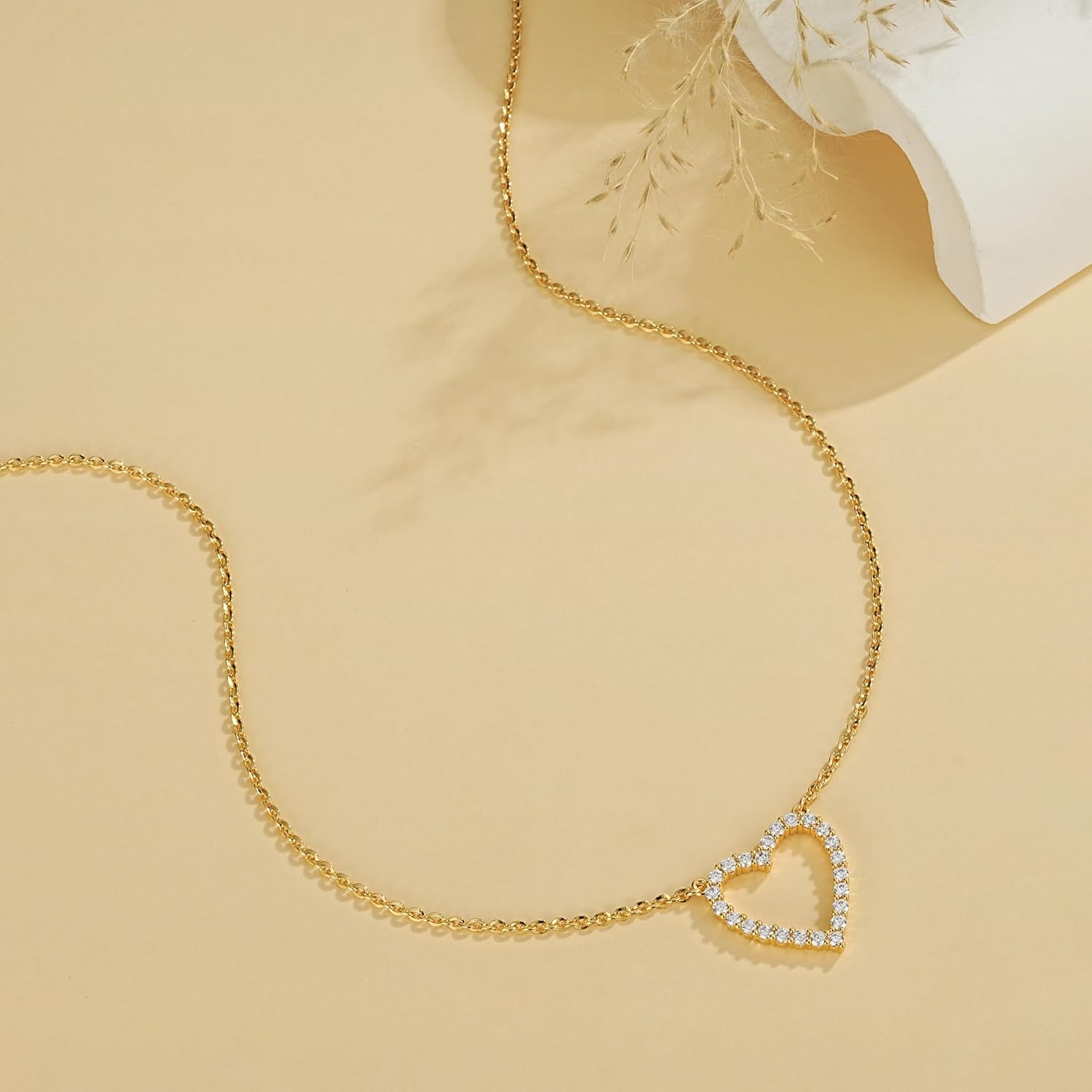 Cute Heart Necklace for Women: 14K Gold Plated Open Heart Pendant Non-Tarnish Simple Dainty Gold Necklace for Women Trendy Jewelry Gifts for Women - Image 6