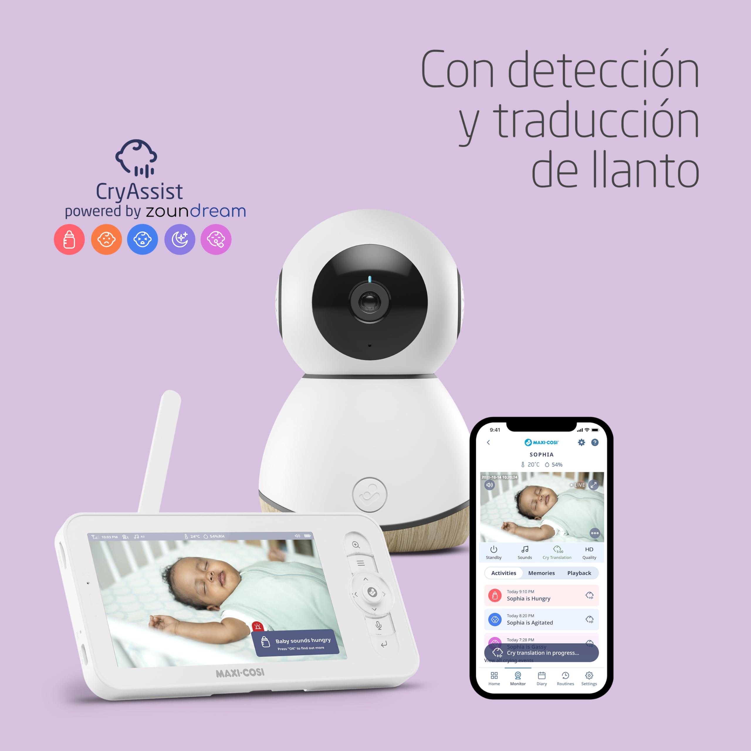 Maxi-Cosi See Pro, Vigilabebés con Cámara Inteligente, Traductor de Llanto, Baby Monitor, Detección Automática de Movimiento, Vídeo Ultra HD (2K), Pantalla de 5", parte de Maxi-Cosi Connected Home