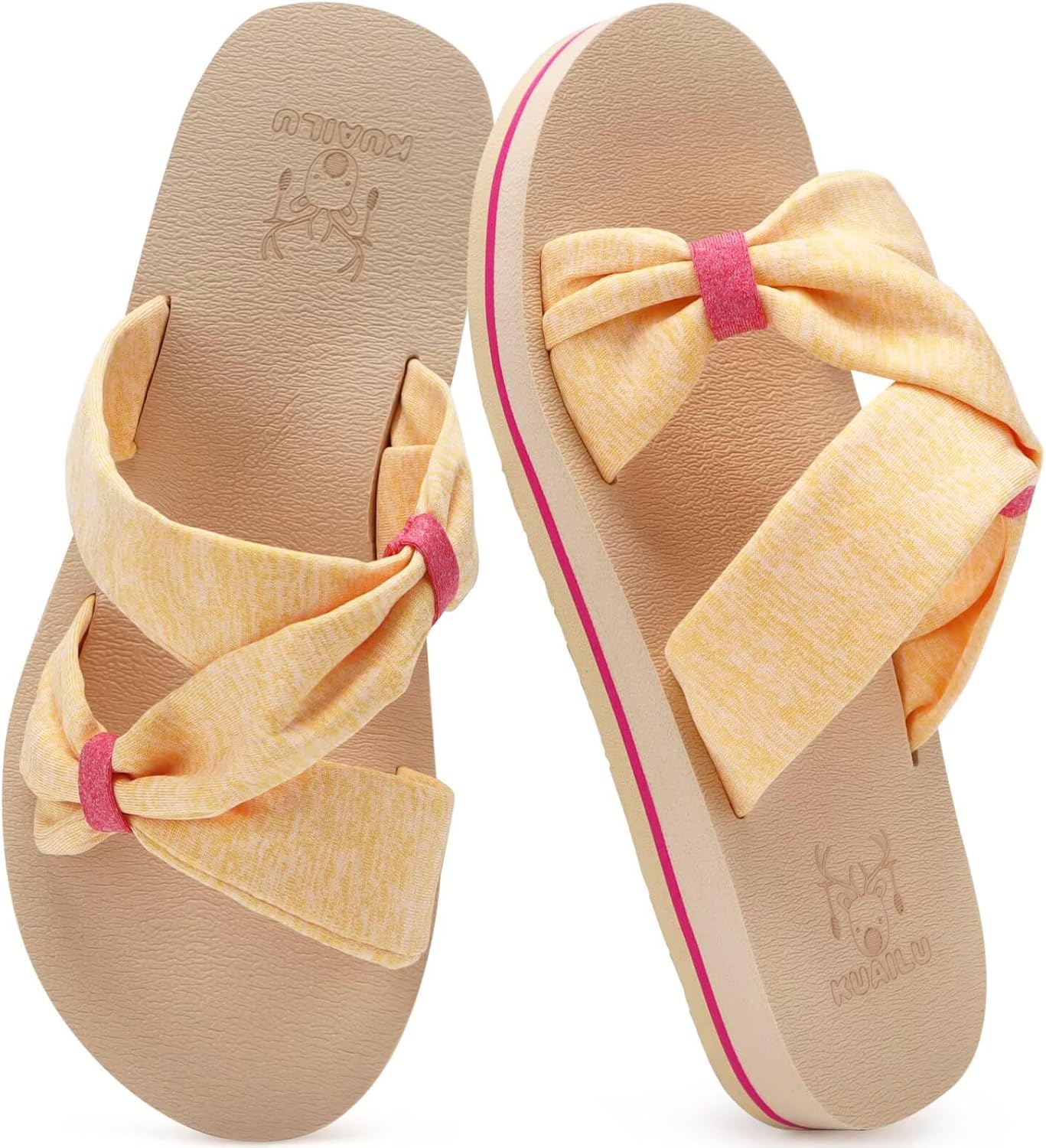 KuaiLu Womens Dressy Bow Sandals Arch Support Yoga Foam Cushion Comfortable Walking Slides Open Toe Summer Beach Indoor Outdoor Slippers - Image 8