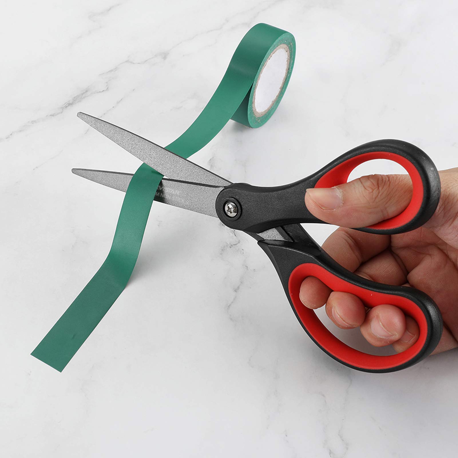 JARVISTAR Forbici Multifunzione, Forbici da ufficio, Lame Rivestita in Titanio Super Affilate, Impugnatura Morbida e Confortevole, Forbici Set, 21 cm, 2 pezzi (Rosso/Nero)