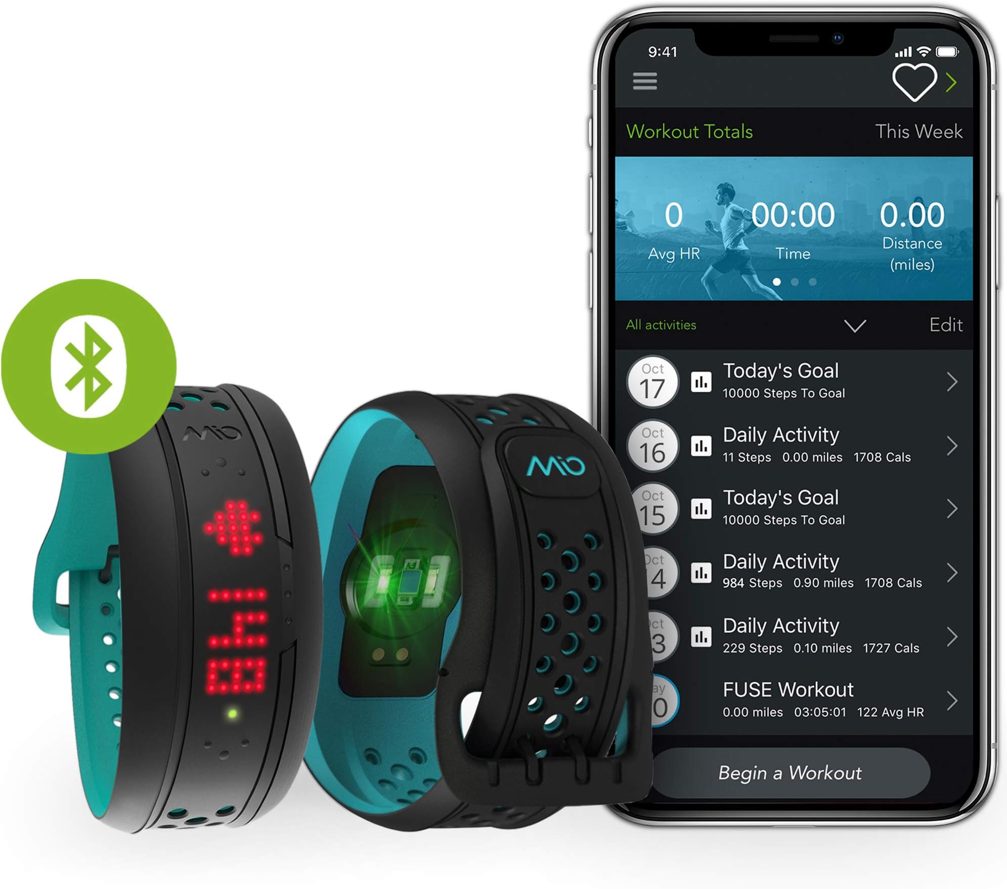 Mio Fuse Heart Rate Training with Activity Tracker, Regular (Aqua)