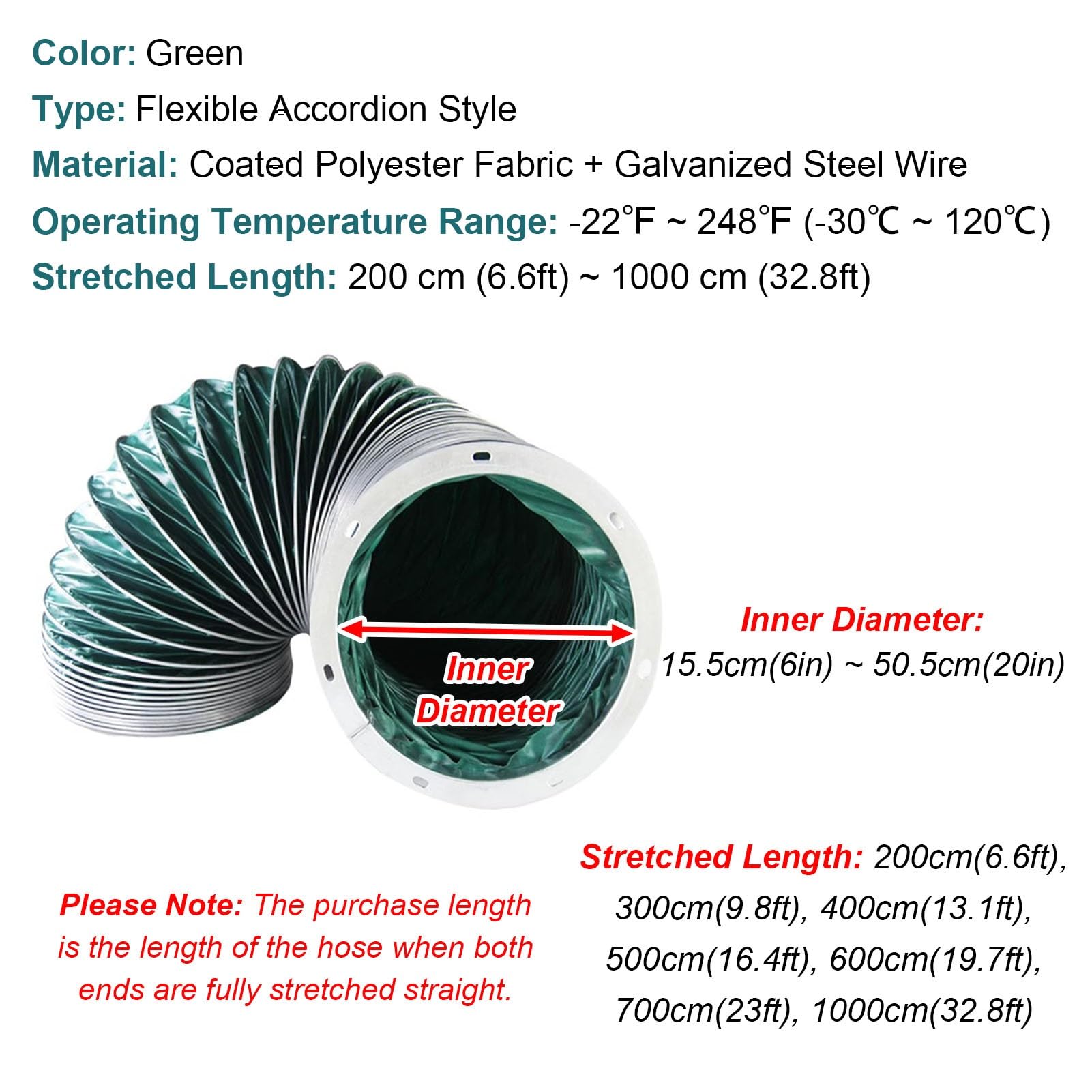 Tubo Secadora Universal Manguera de Escape Extensible para Secadora en Espacios Reducidos, Conducto Largo para Calentador Diésel, Tubo Flexible para Extractor de Aire(25.5cm(10in),L 200cm(6.6ft))