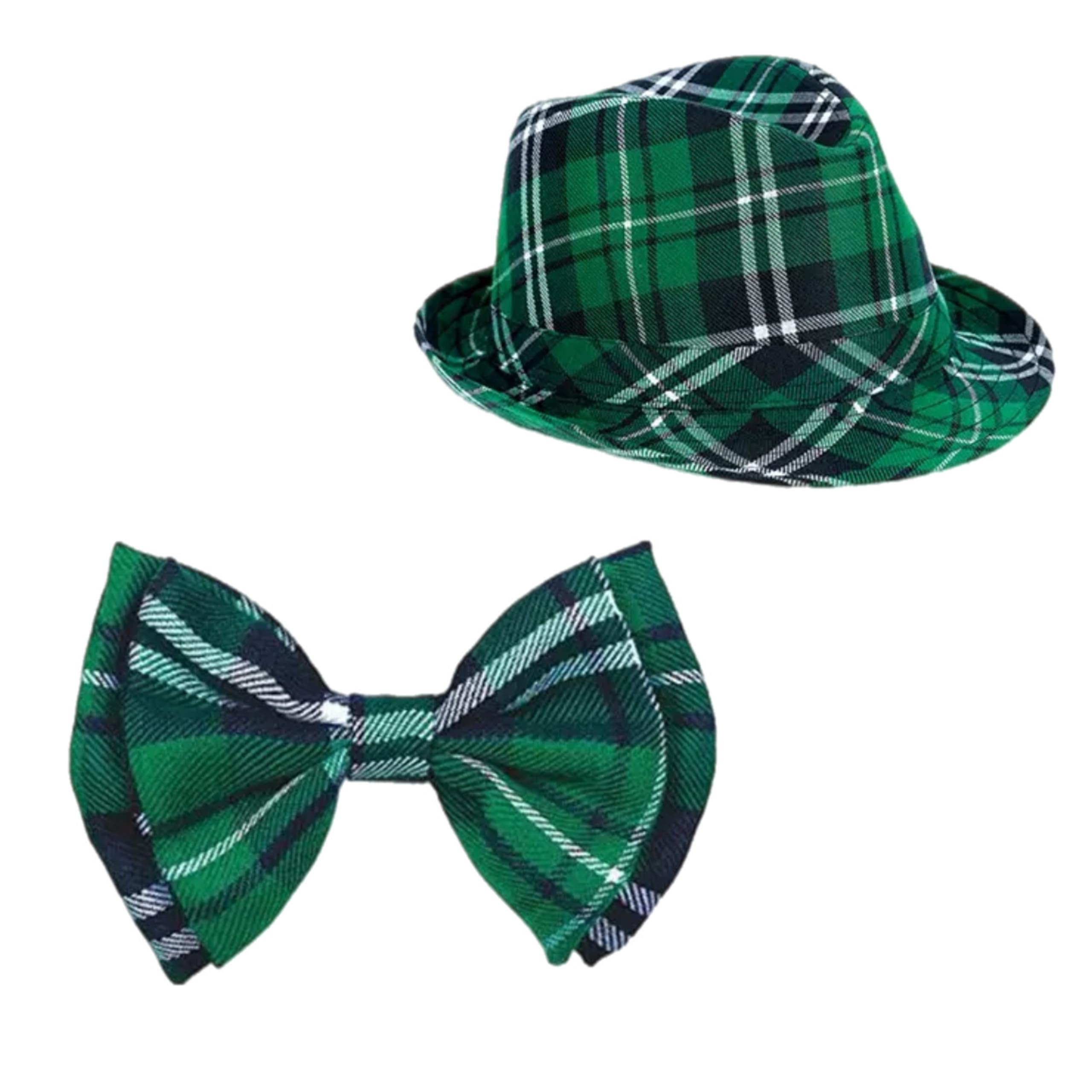 eBoutik, St Patrick’s Day Green Trilby Hat and Bow Tie Set, Irish Plaid Paddy Day Party Accessories