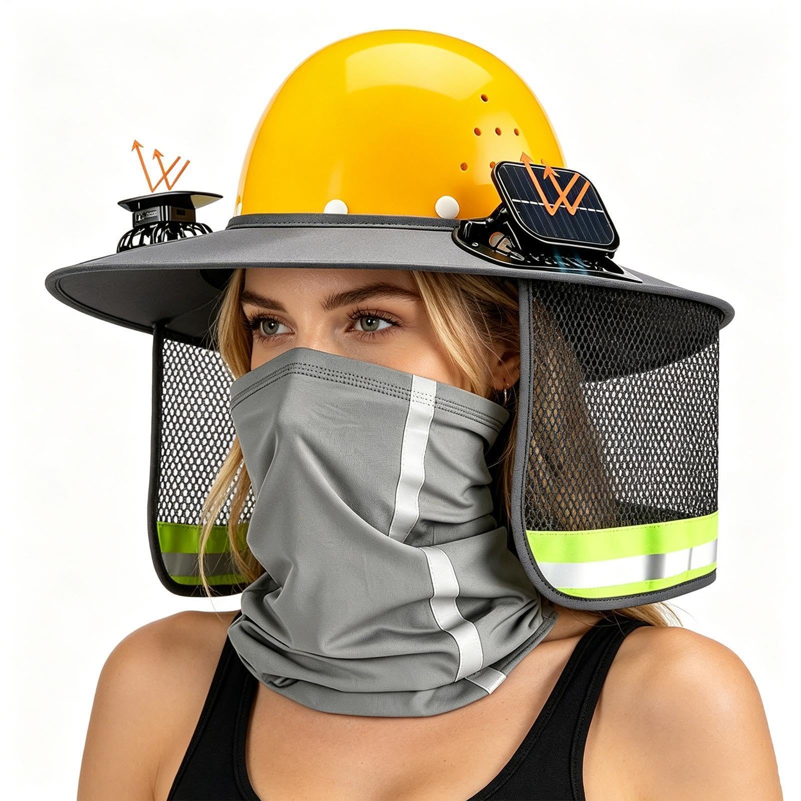Cache-cou respirant avec visière rigide et ventilateur solaire