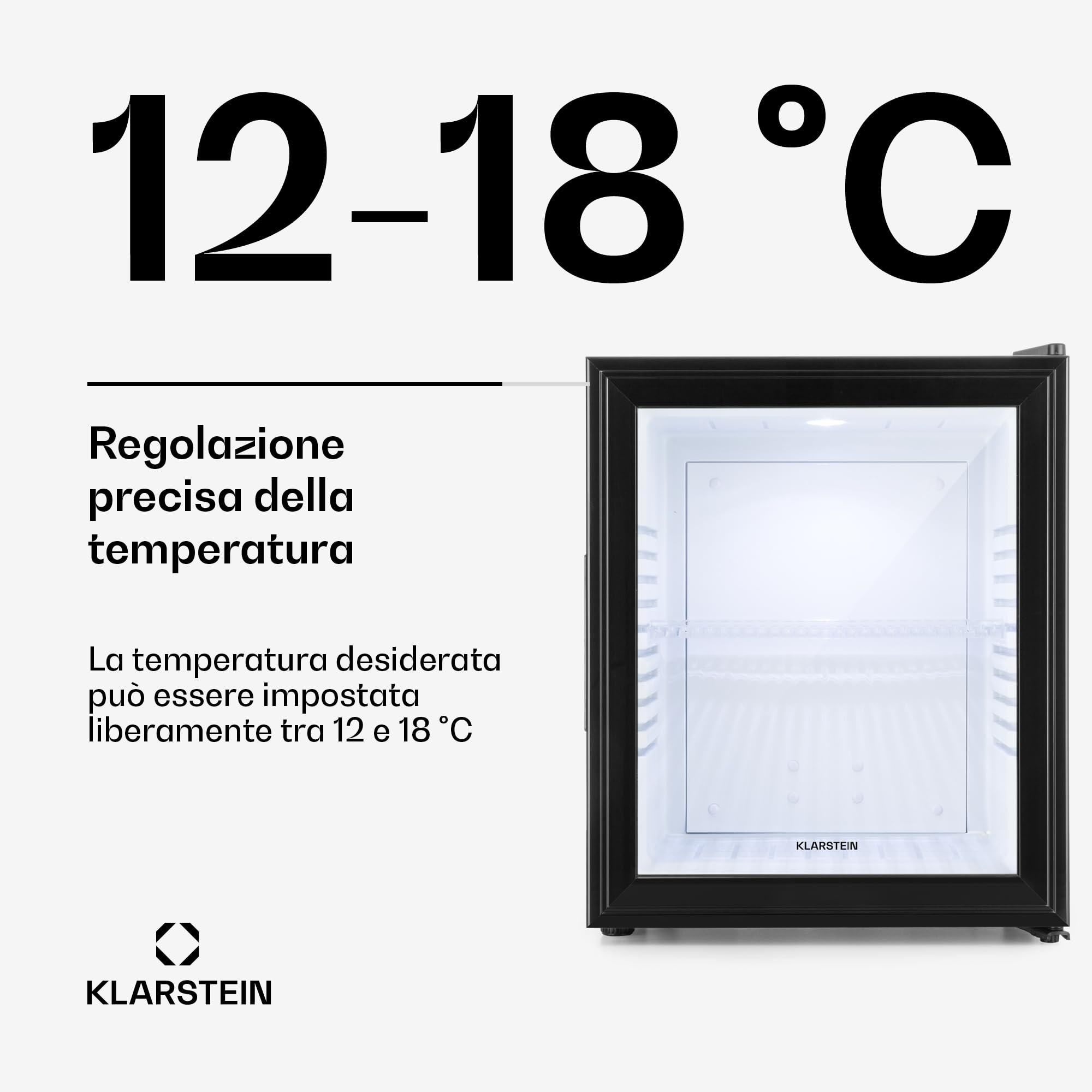 KLARSTEIN Brooklyn Mini Frigo da Camera, Frigo Portatile da Ufficio, Mini Frigo Bar con LED, Ripiani Rimovibili, Ideale per Campeggio e Skin Care, 12-18°C, 30L