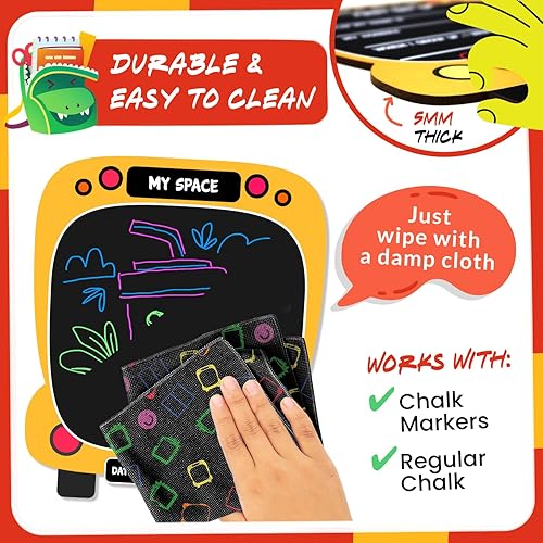 Miniatura 2 de Pizarra para niños (autobús, 11 x 13 pulgadas) + 5 marcadores de tiza  Tabla de dibujo para niños, pizarra para niños  para niños pequeños que aman