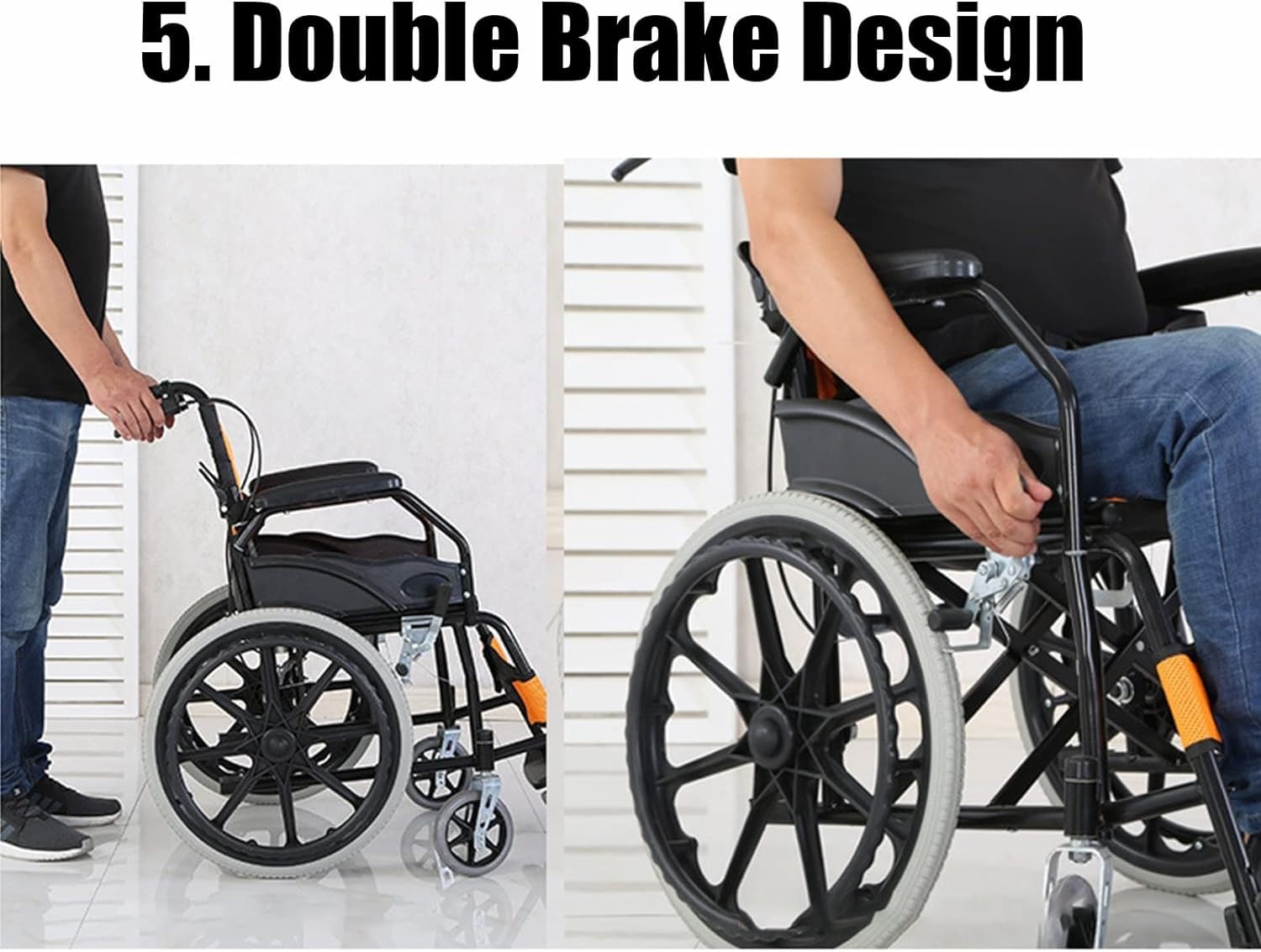 Silla Ruedas Ligera y Plegable con Freno Tambor, Silla Ruedas Viaje para discapacitados, Sillas Ruedas Ligeras y Estrechas con autopropulsión, Capacidad Carga 150 kg, Ancho del Asiento 44,5 cm D