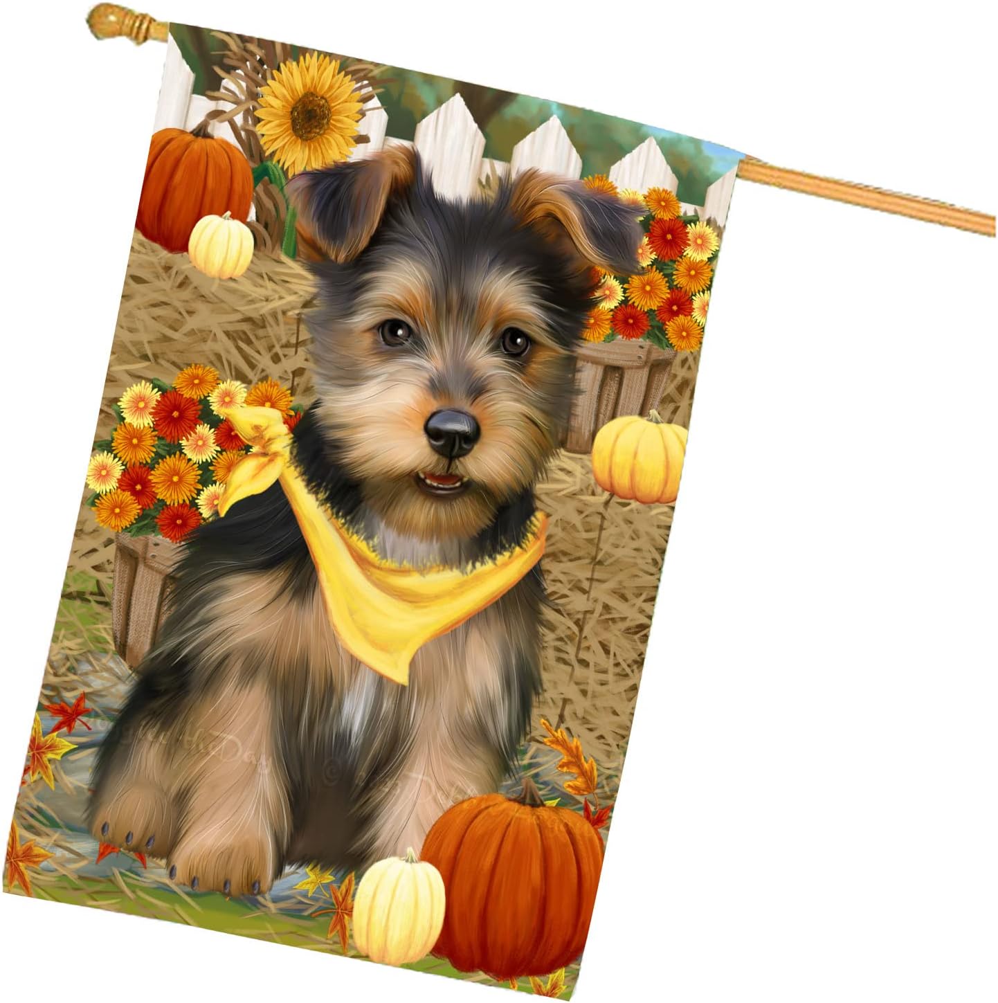 Fall Autumn Greeting Australian Terrier Dog House Flag - Outdoor Double Sided Pet Portrait Weather Resistant Premium Quality Home Decorative Flags - 100% Polyester 29"w x 43"h, HFLG50092