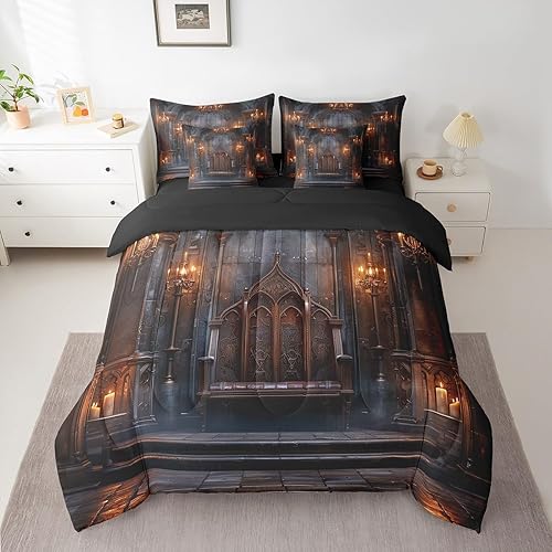 Erosebridal Medieval 7 Pcs Comforter Set Queen, Castle Bedding for Kids, Metal M