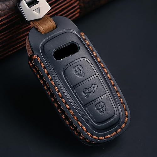 Miniatura 3 de HIBEYO Funda de cuero para llavero Audi A6 A8 Q7 S6 A7 S7 E-Tron RS6 RS7 Q8 SQ8 SQ7 Accesorios Smart Remote Auto Key Cover Protector-Azul