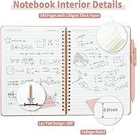 Vista 4 de A5 Lined Spiral Notebook with Pen Holder, 140 Pages Hardcover Journal for Women, To Do List Planner for Work, Bible Study & Meetings