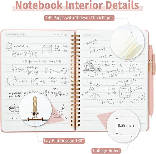 Miniatura 4 de Cuaderno de espiral rayado A5 con soporte para bolígrafos, diario de tapa dura de 140 páginas para mujeres, planificador de listas de tareas para el