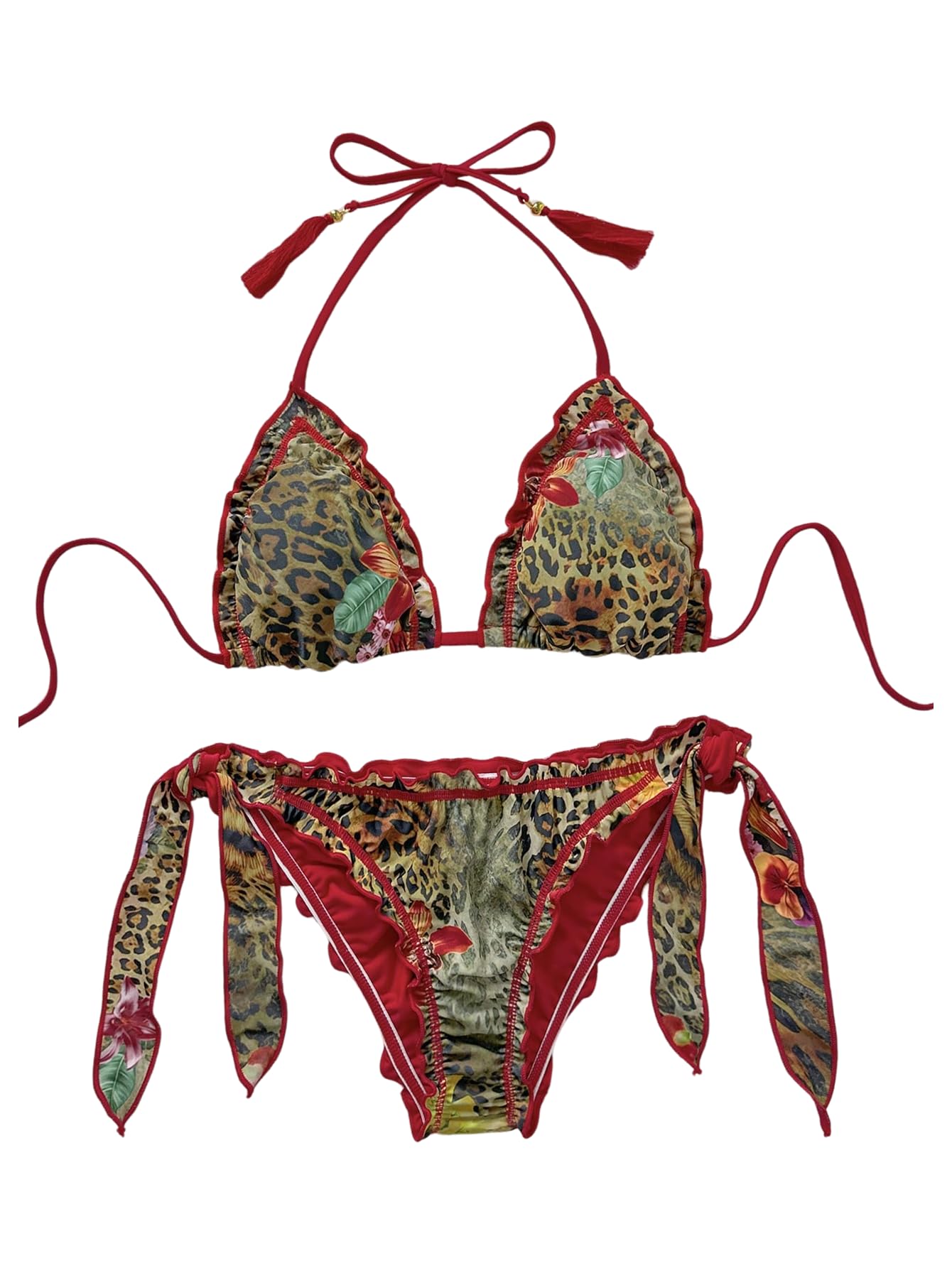 Women's Floral Leopard Swimsuit Halter Triangle Tie Side String Bikini Set Two Piece Bathing Suit Beach Wear-image-36