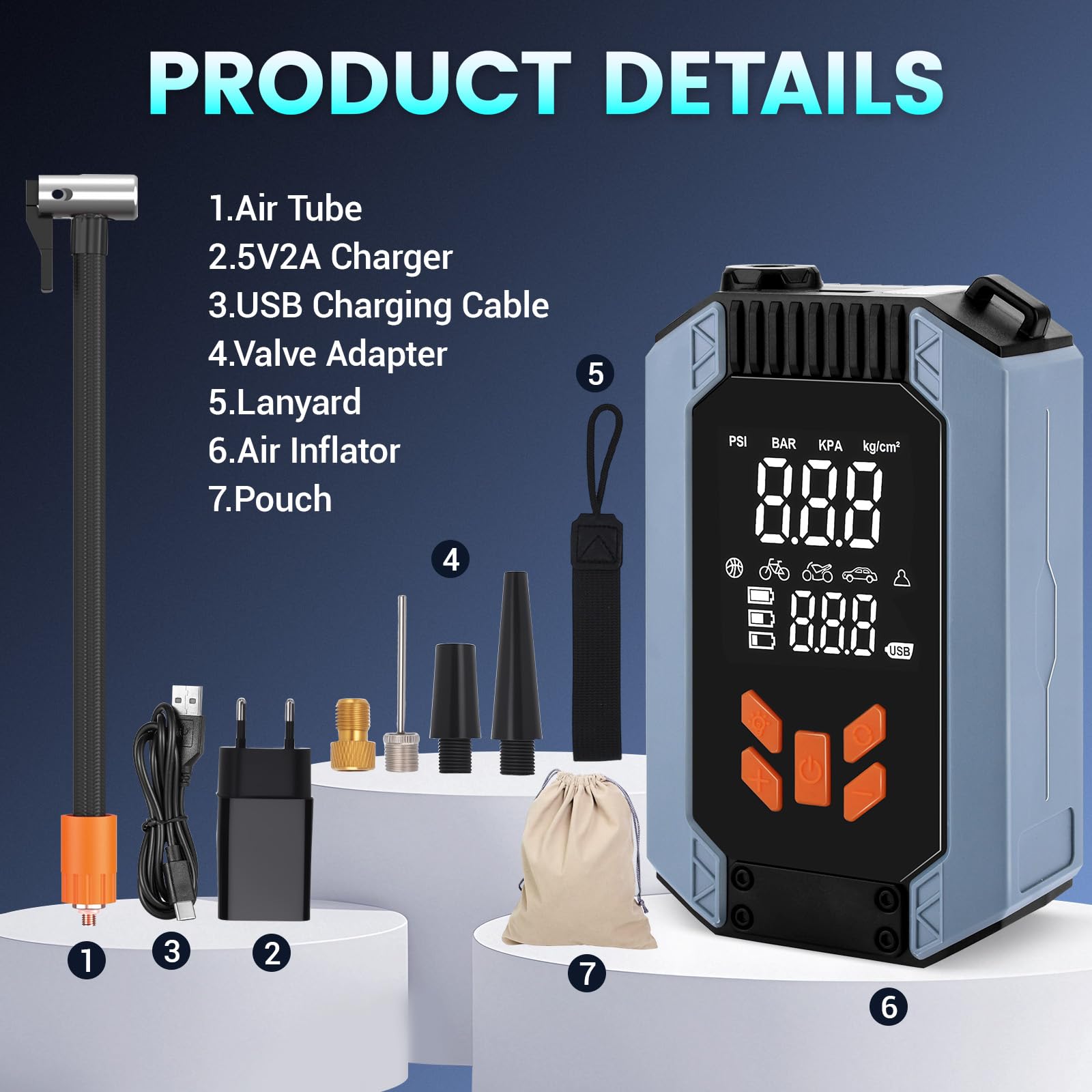 UCAMP Compressore à Aria Portatile, Mini Pompa Elettrico Portatile con 4000mAh USB C 4 Modes 150 PSI, Inflazione Rapida, Luce LED e Arresto Automatico, per Auto, Moto, Bicicletta, Palla