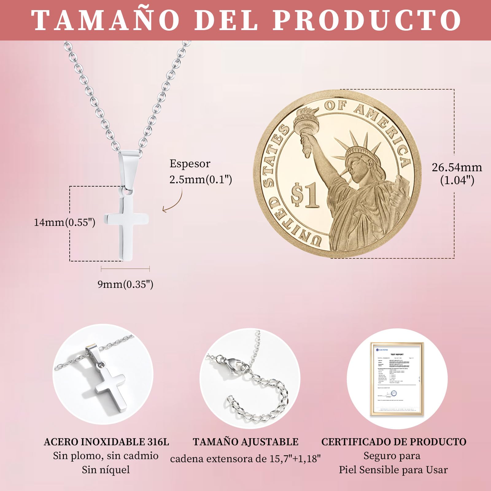 Regalos Comunion Niña Niño - Colgantes Cruz Cadena de Acero Inoxidable 316L en Plateado u Dorado, Collar para Navidad Cumpleaños, Regalo de Bautizo primera comunión y Confirmación para Niños Niñas